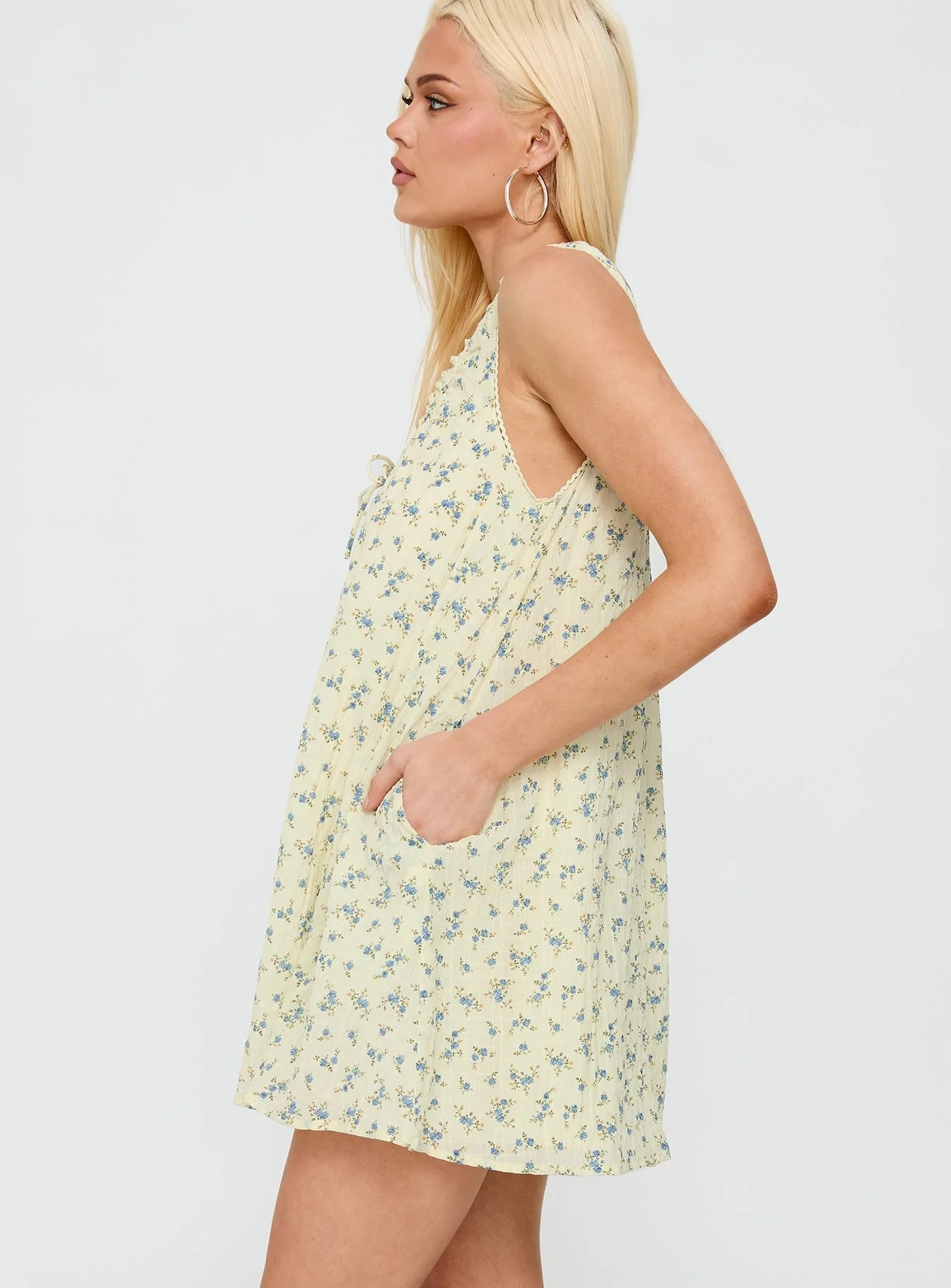 Antiquity Swing Mini Dress Yellow / Blue Floral - Image 4