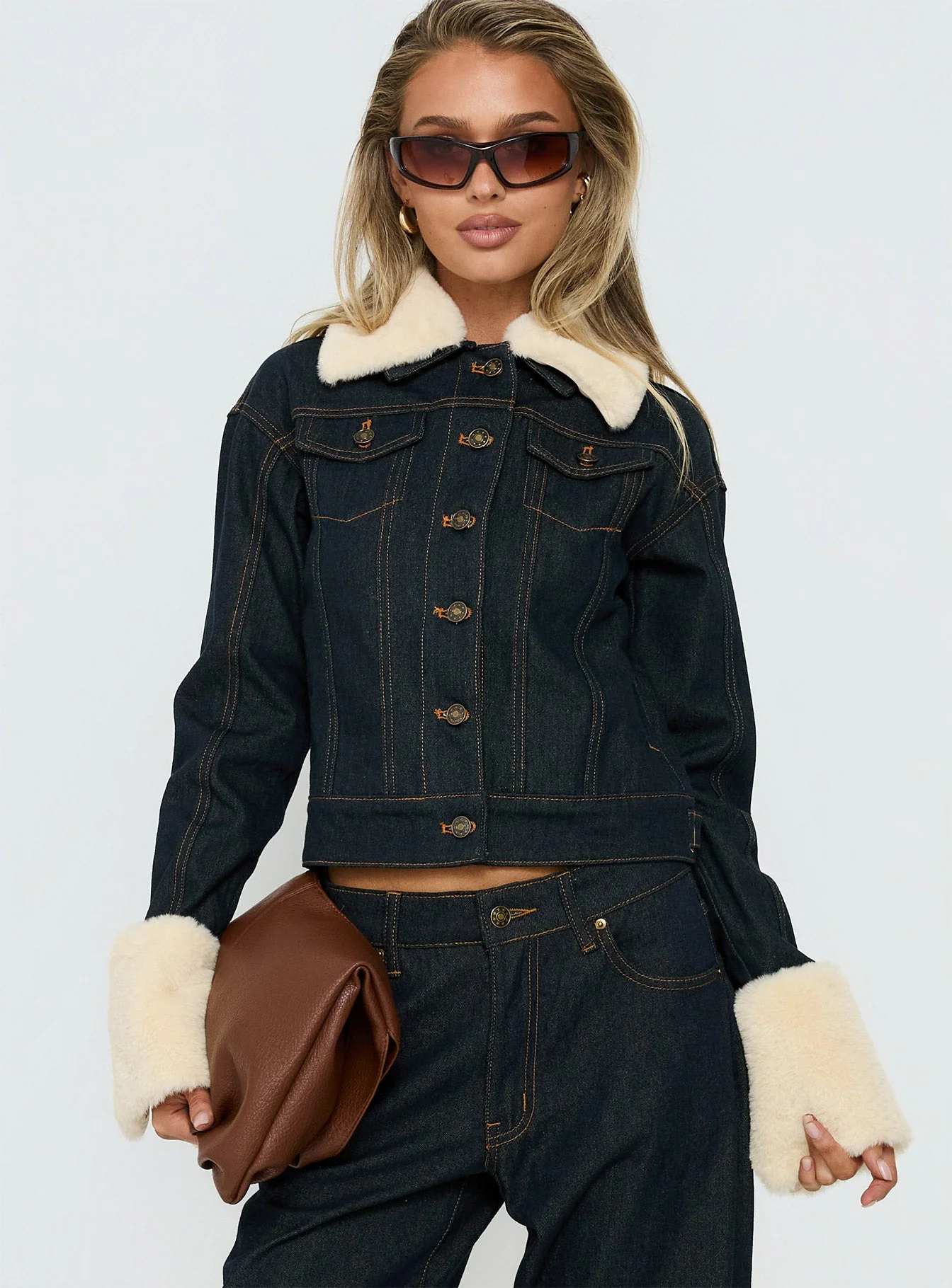 Apres Faux Fur Trim Denim Jacket Indigo - Image 2