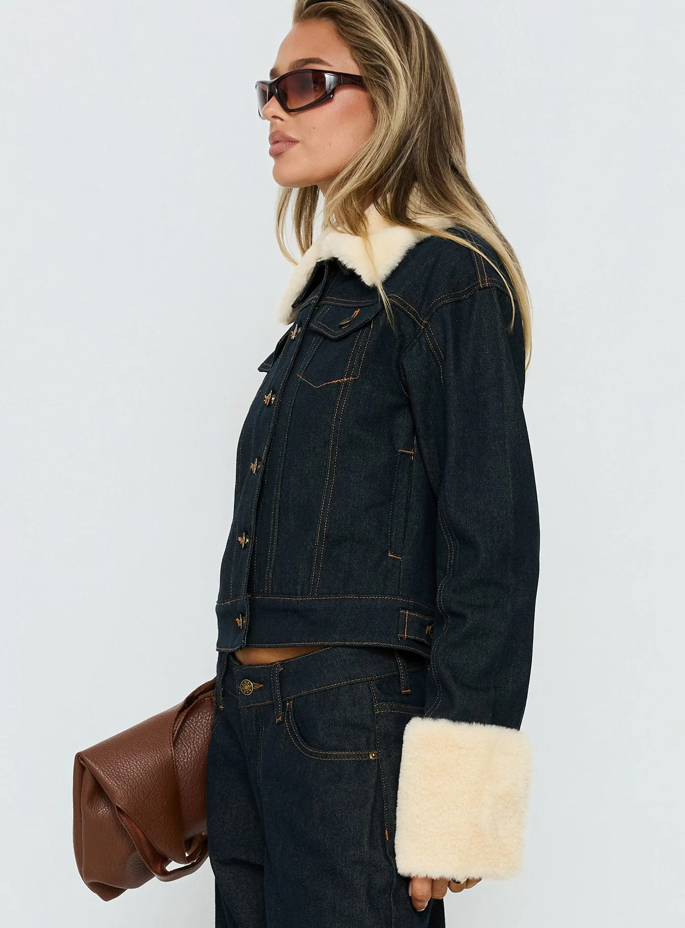Apres Faux Fur Trim Denim Jacket Indigo - Image 4