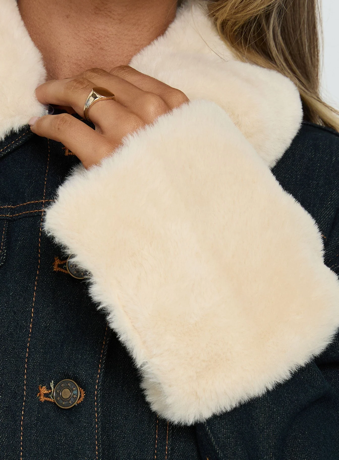 Apres Faux Fur Trim Denim Jacket Indigo - Image 5