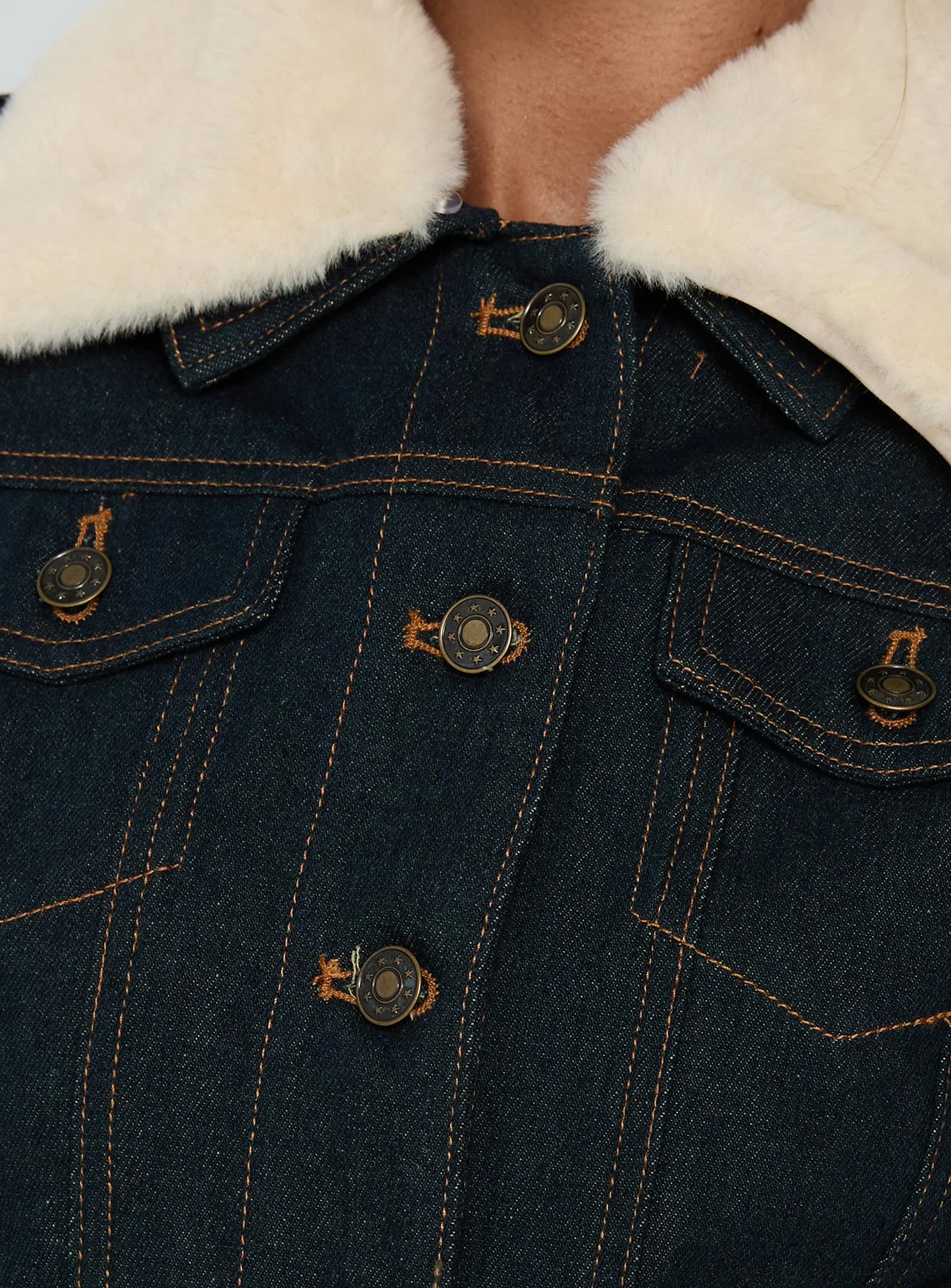 Apres Faux Fur Trim Denim Jacket Indigo - Image 6