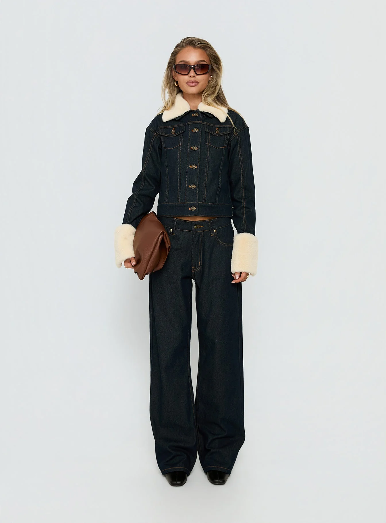 Apres Faux Fur Trim Denim Jacket Indigo - Image 7