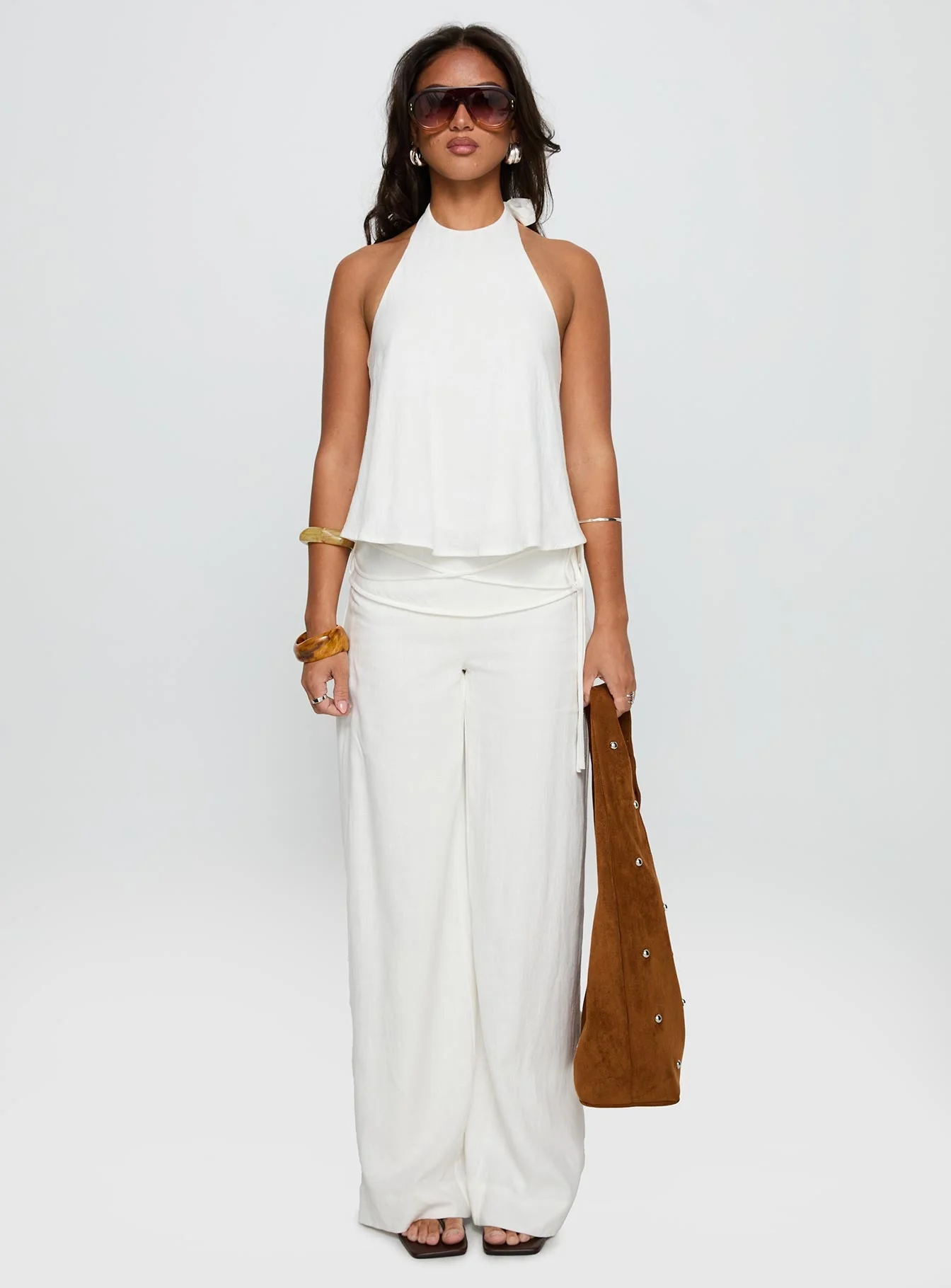Aquaria Halter Linen Blend Top White - Image 7