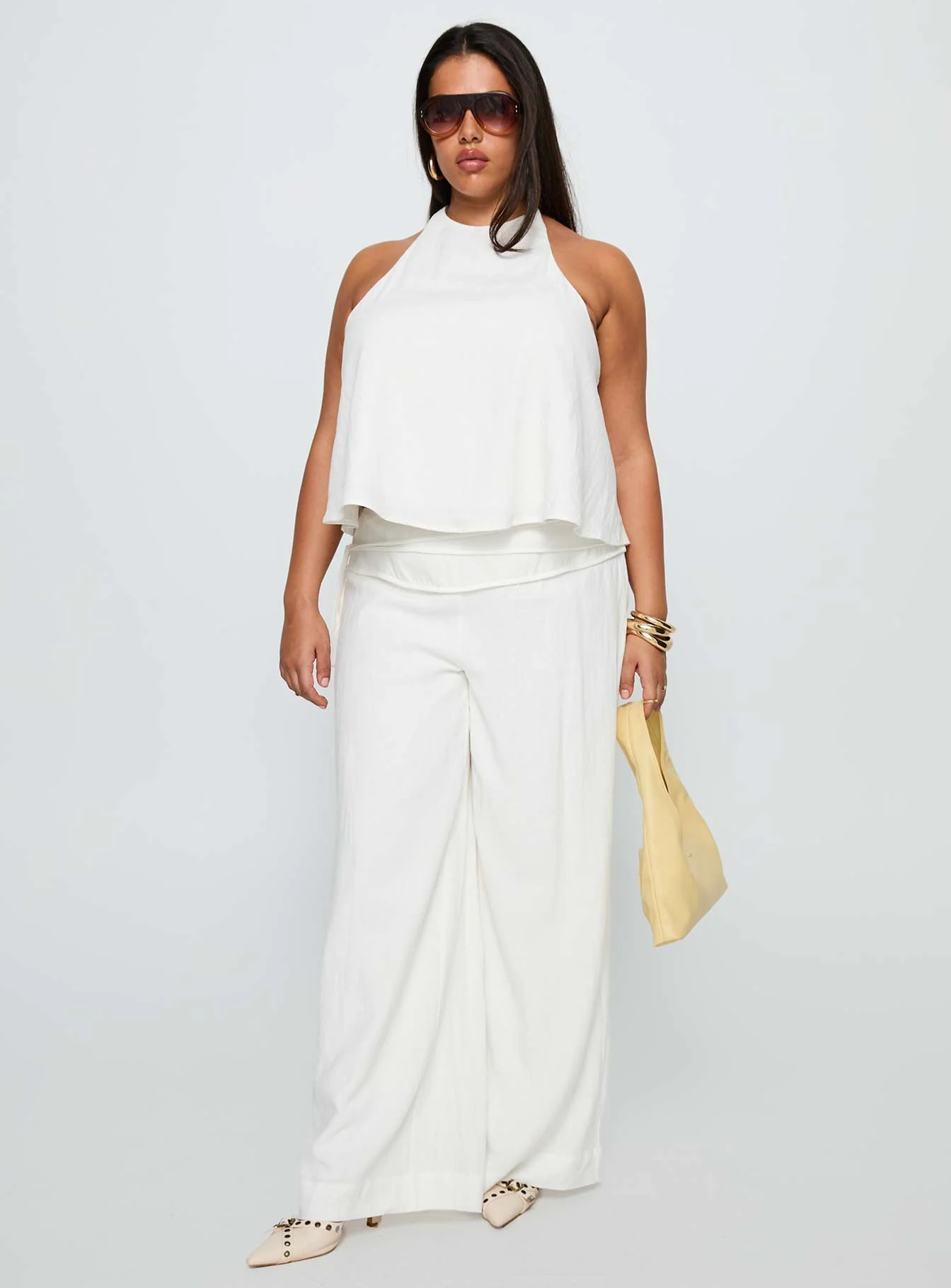 Aquaria Halter Linen Blend Top White Curve - Image 3