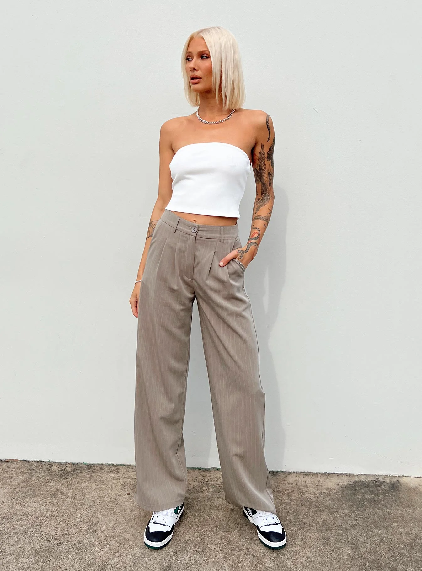 Archer Pants Pinstripe Beige - Image 7