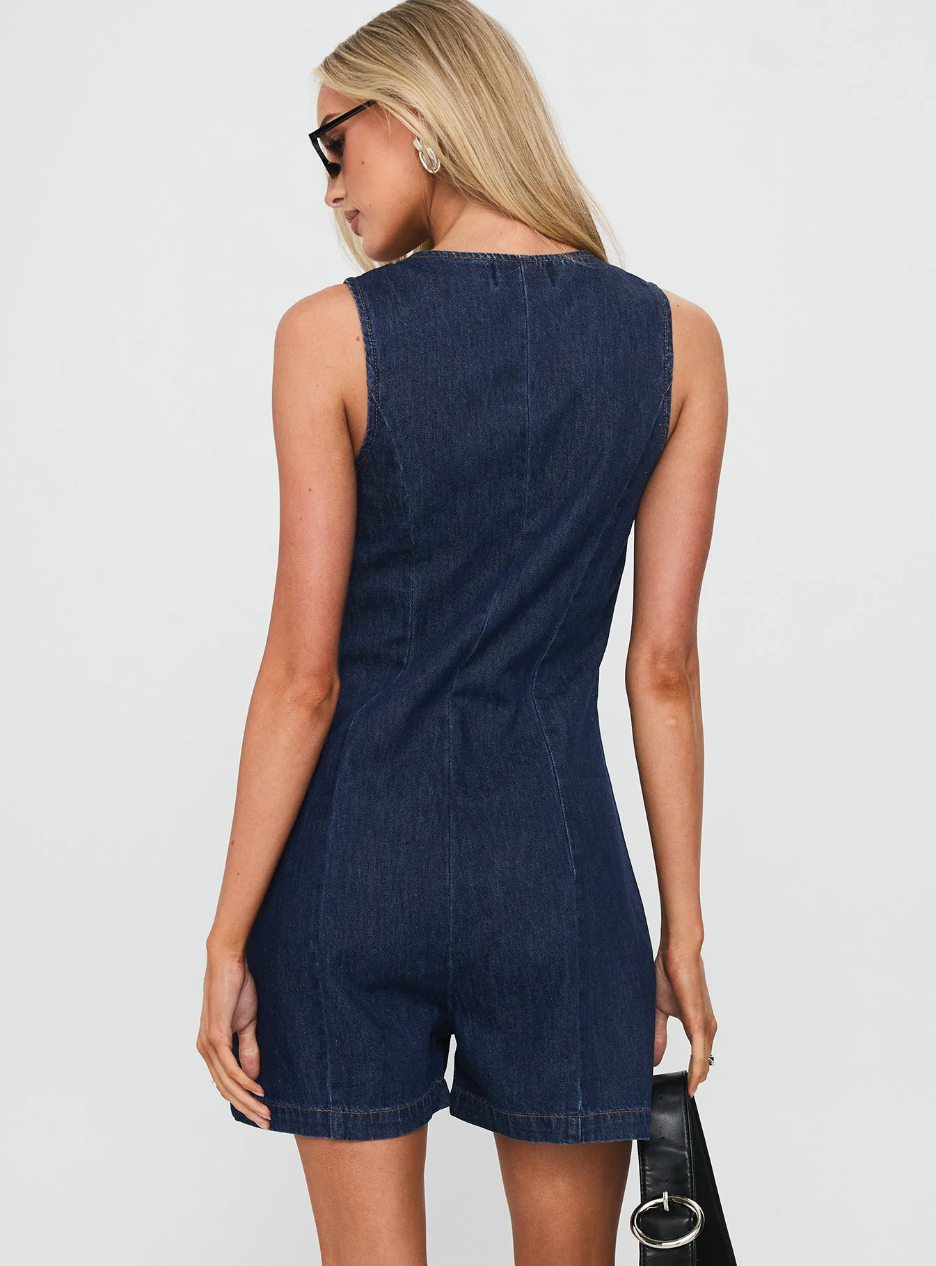 Arcore Button Up Denim Playsuit Dark Wash - Image 5