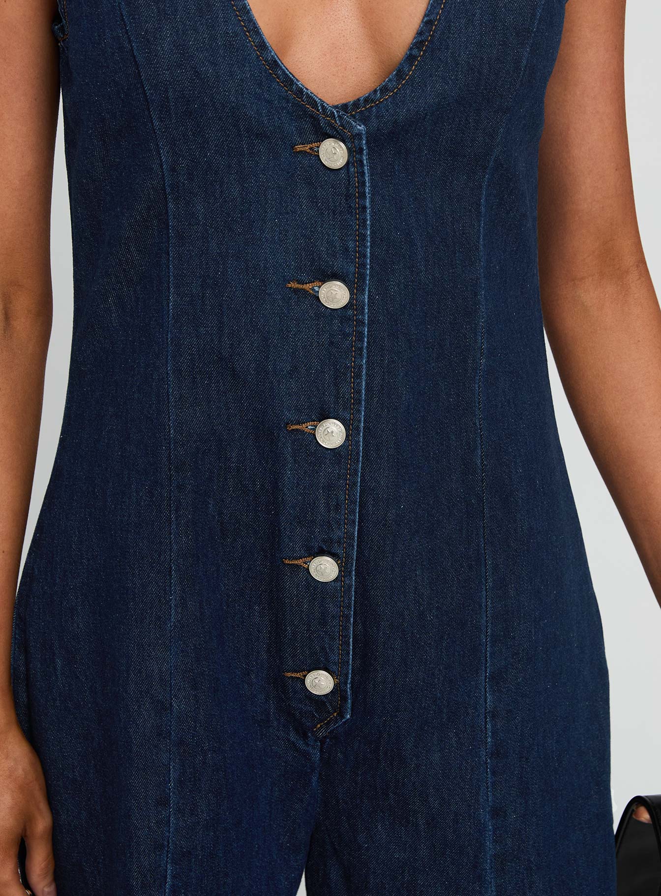 Arcore Button Up Denim Playsuit Dark Wash - Image 6