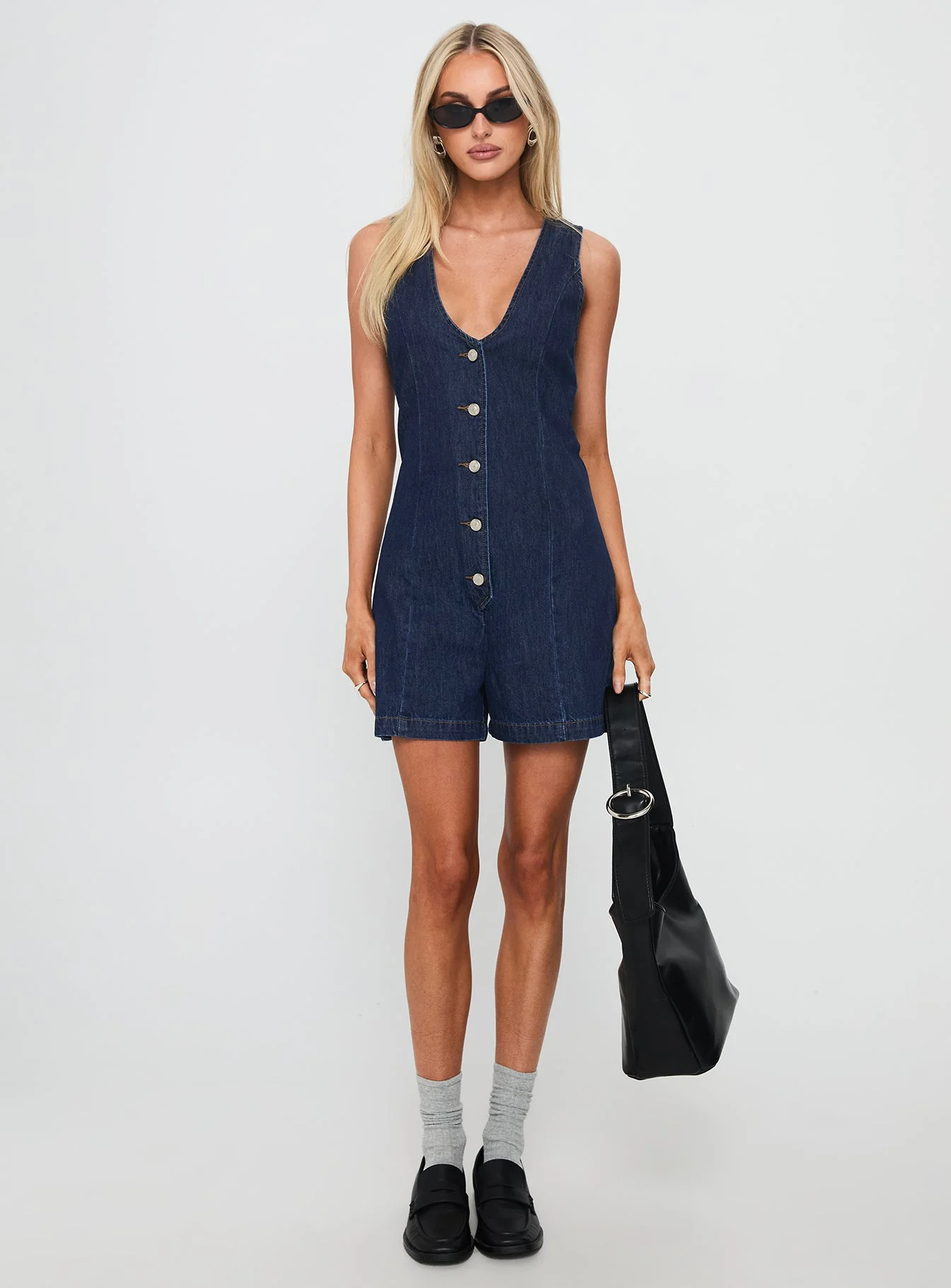 Arcore Button Up Denim Playsuit Dark Wash - Image 7