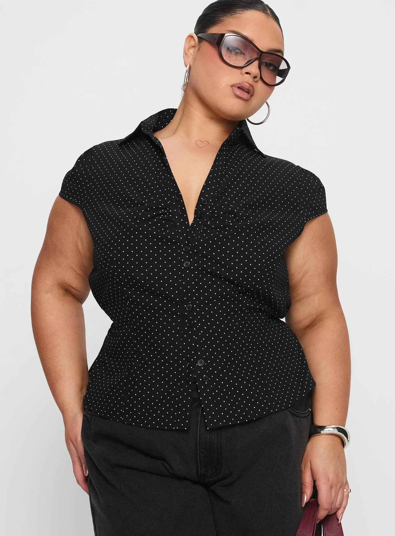 Arianwyn Short Sleeve Shirt Black Polka Curve - Image 2