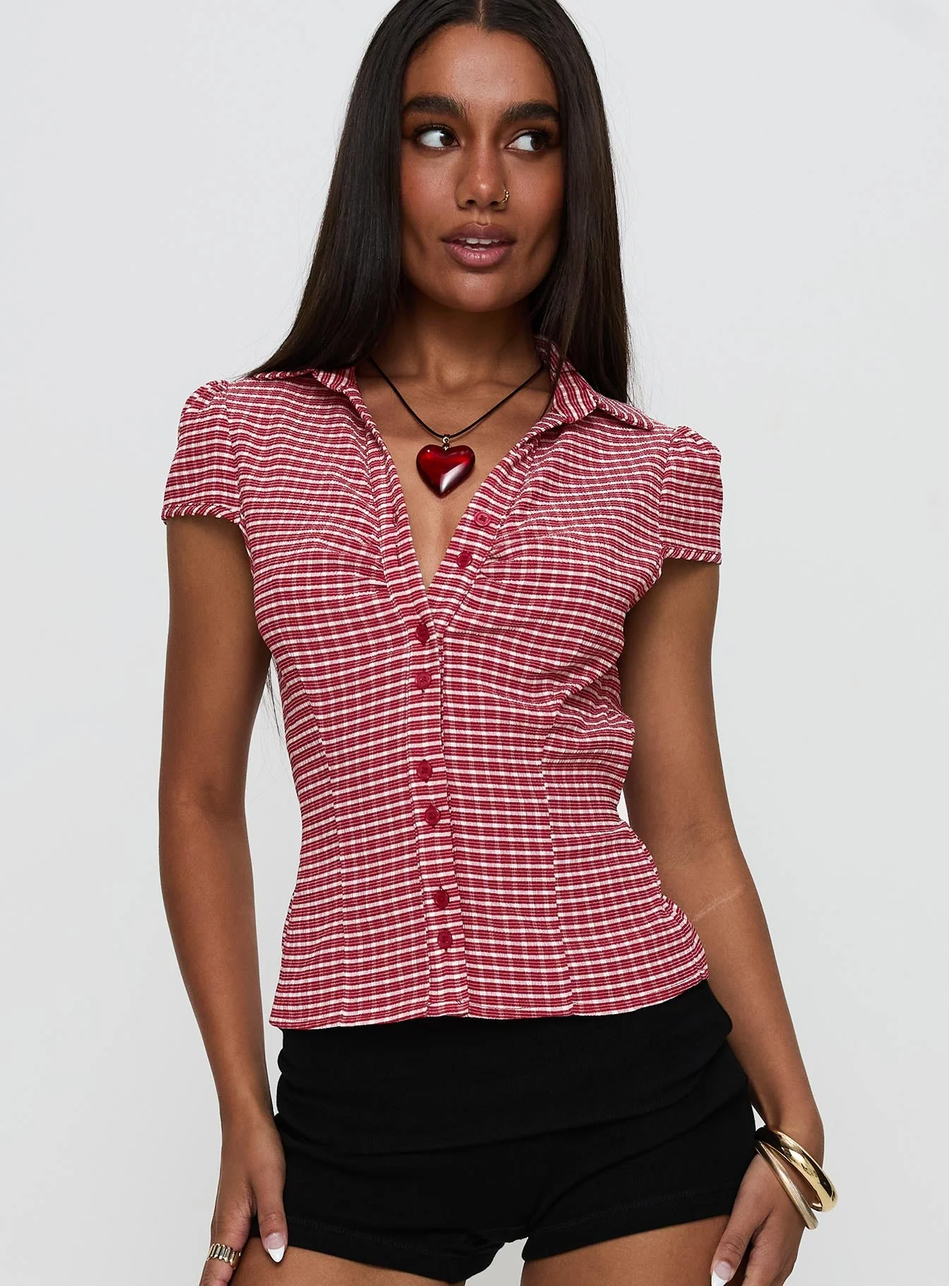Arianwyn Short Sleeve Shirt Red Check - Image 2