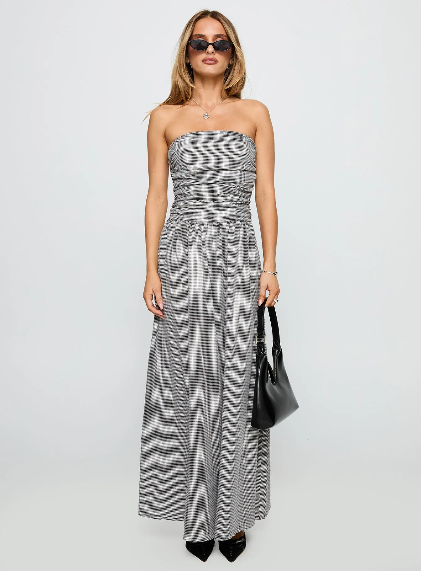 Arkadia Strapless Maxi Dress Black / White Check - Image 6