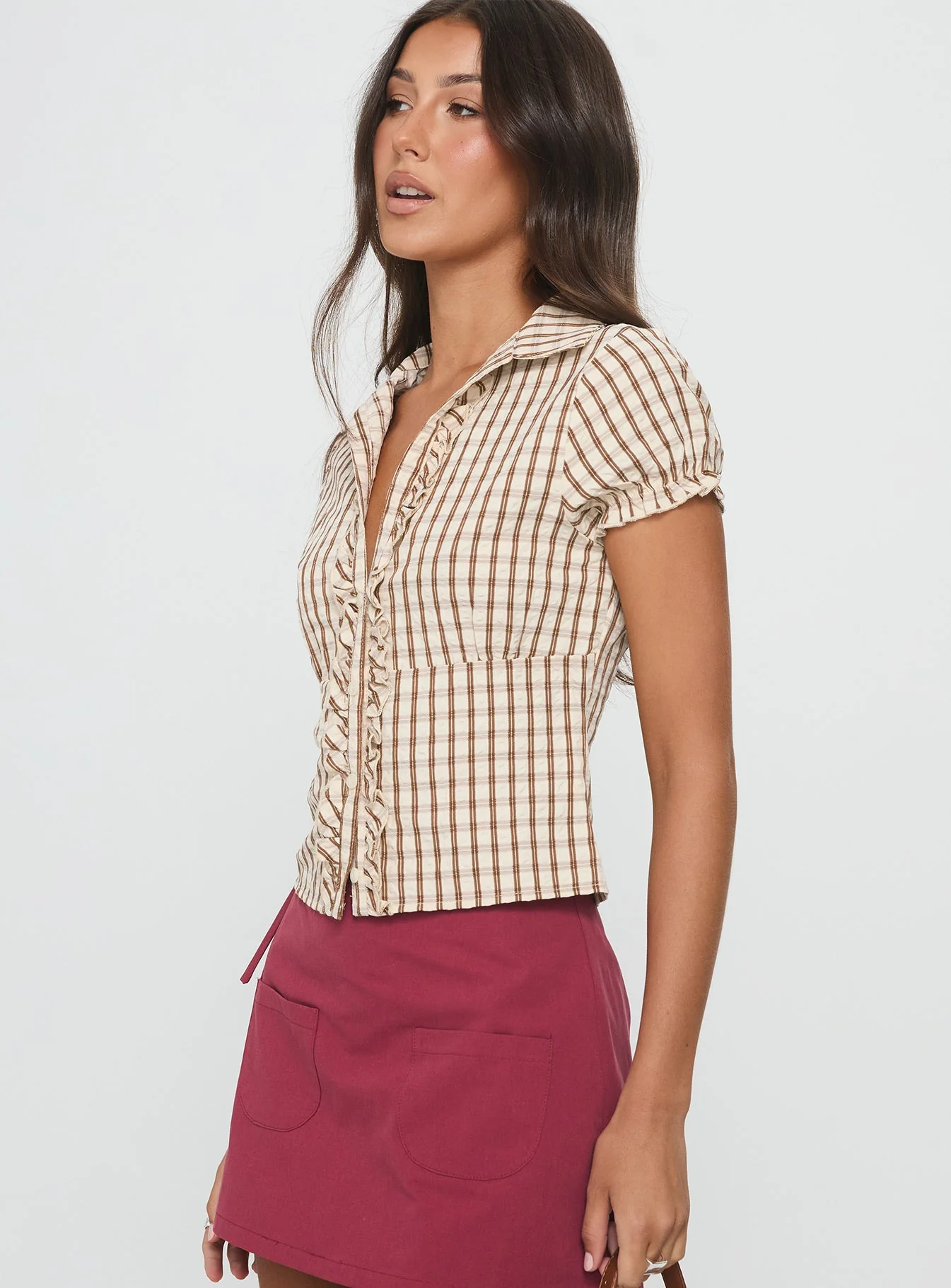 Arla Blouse Brown Check - Image 4