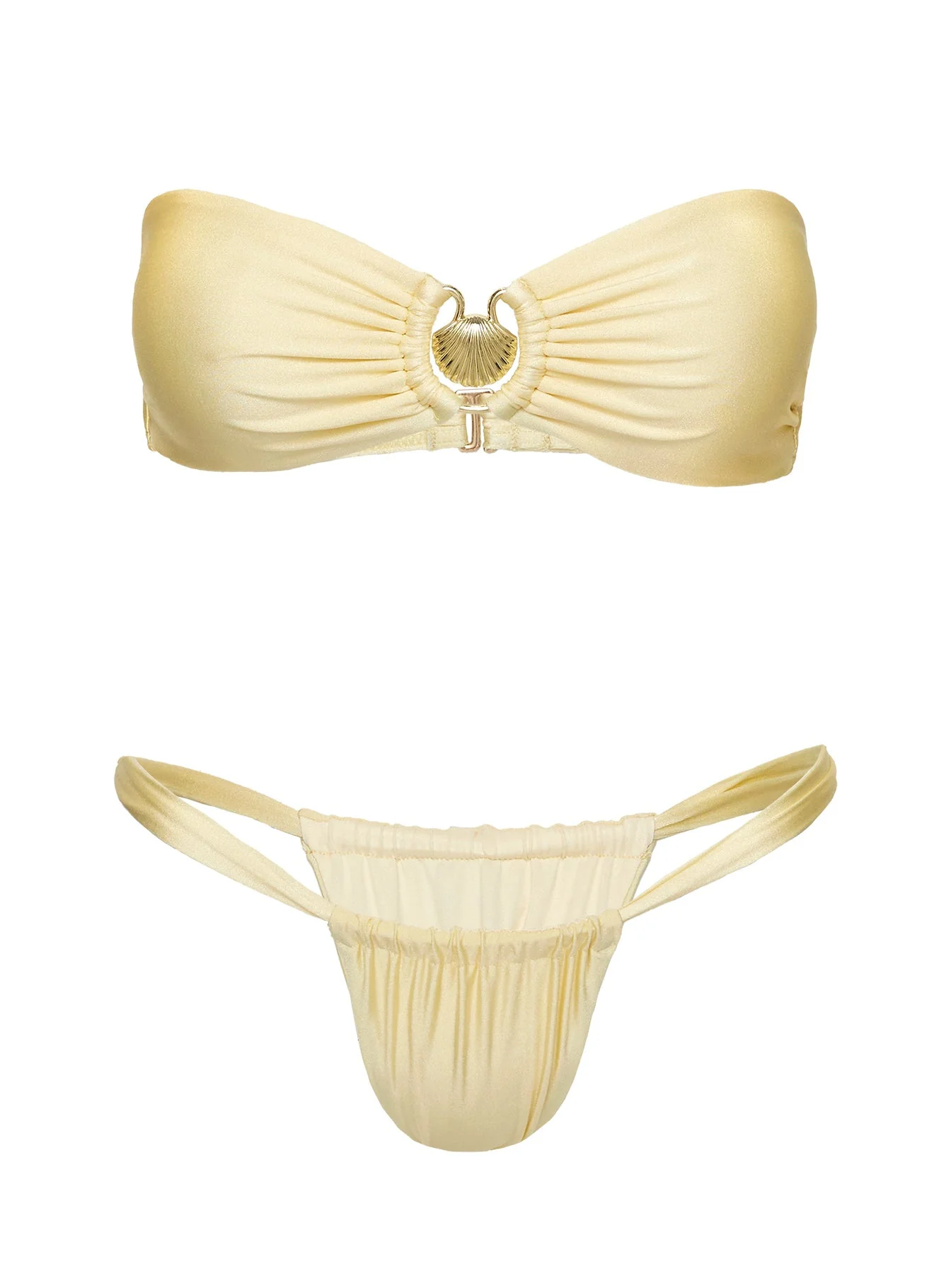 Aryan Shine Ruched High Cut Bikini Bottoms Lemon - Image 5