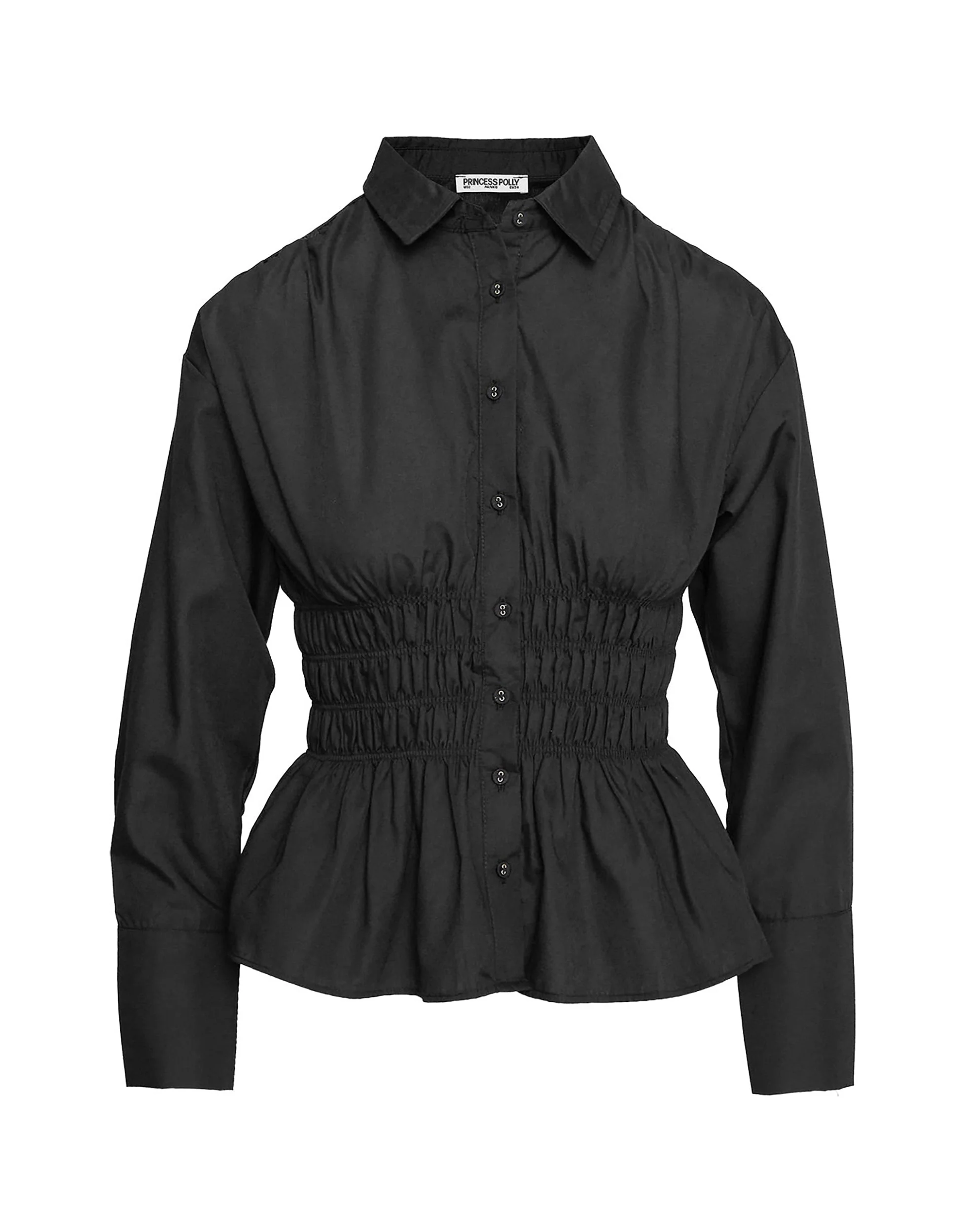 As You Are Shirred Button Up Top Black - Image 8