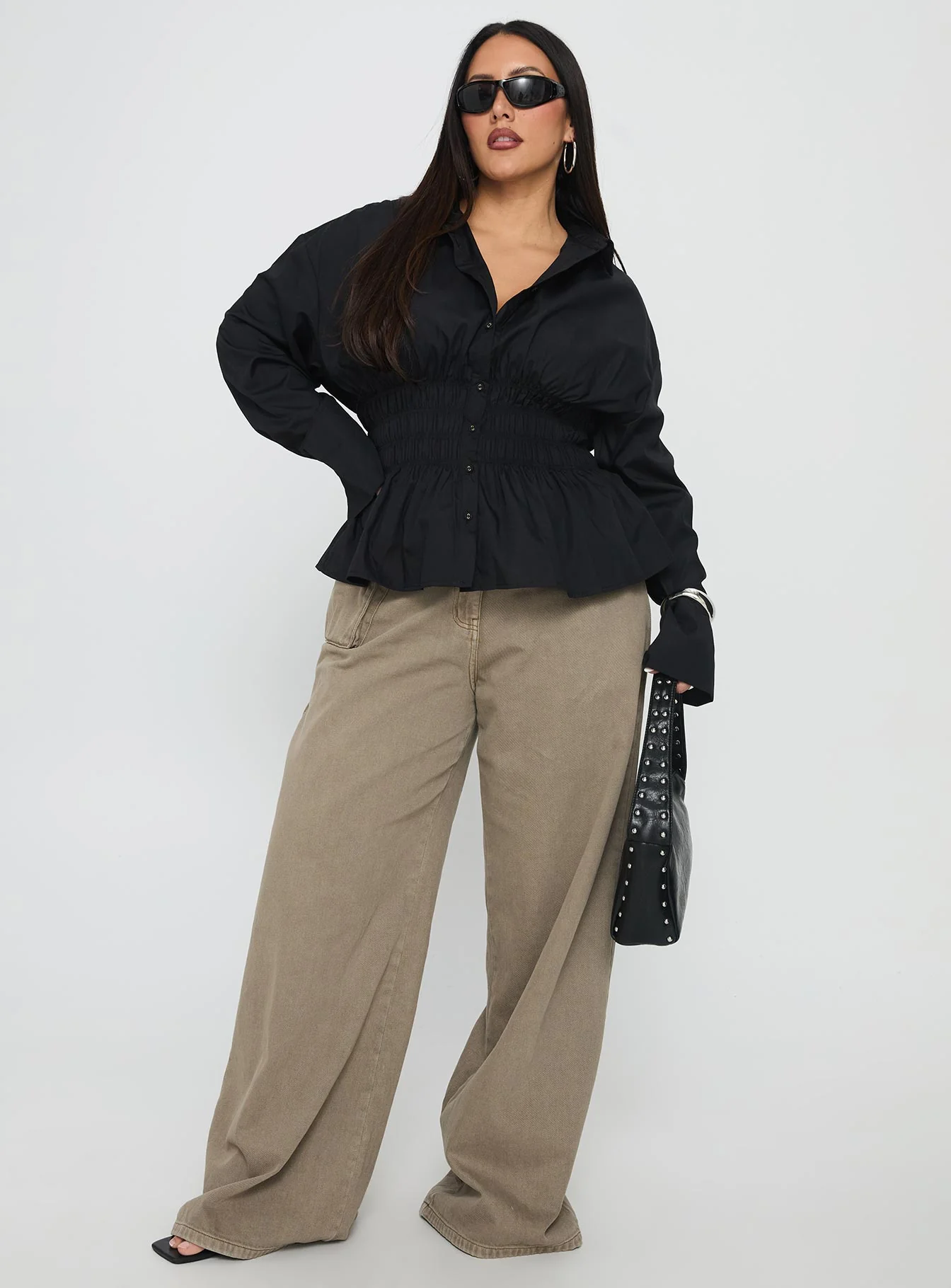 As You Are Shirred Button Up Top Black Curve - Image 3