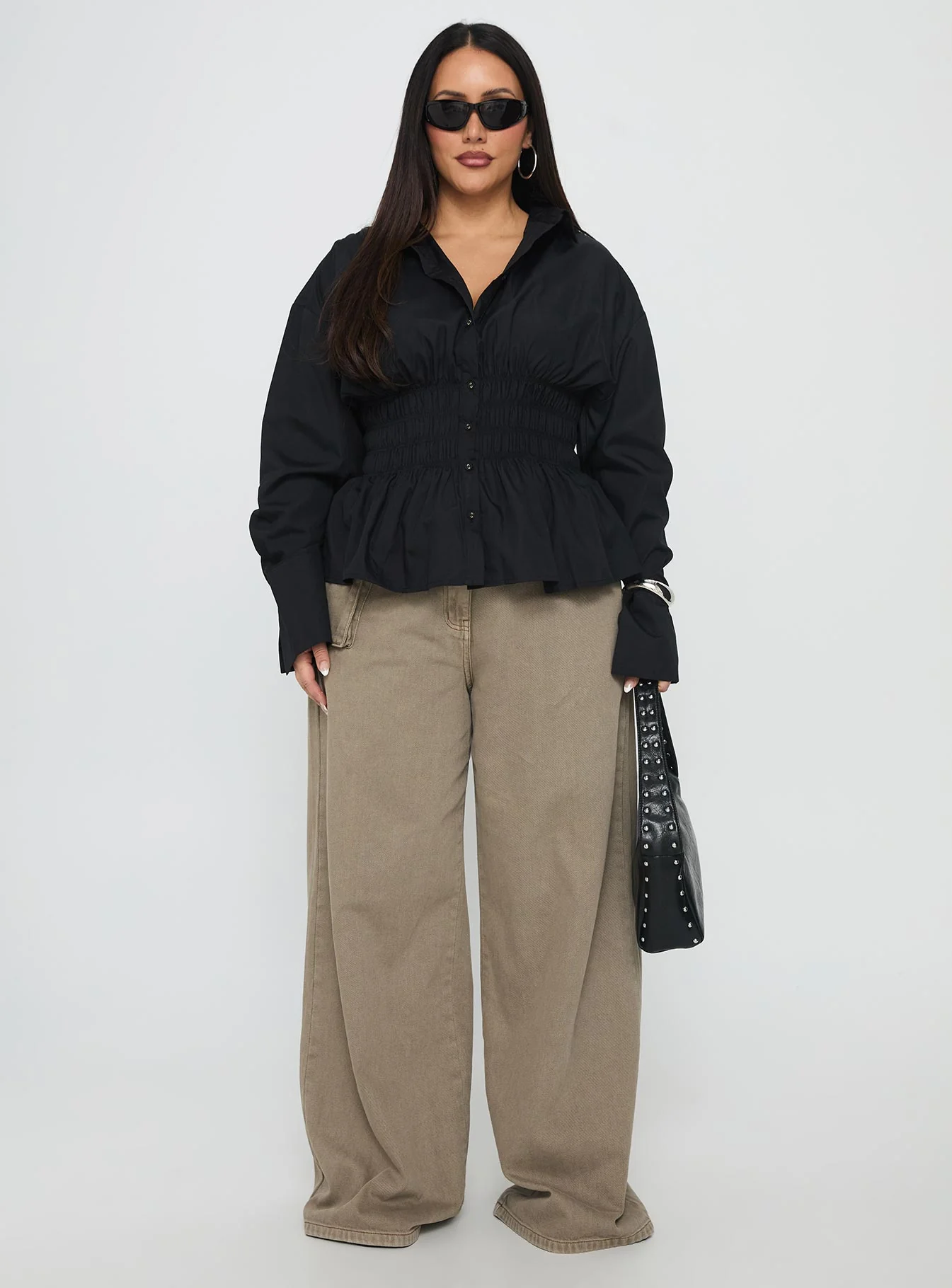 As You Are Shirred Button Up Top Black Curve - Image 7