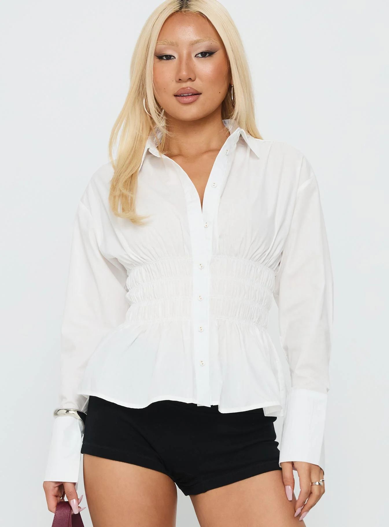As You Are Shirred Button Up Top White - Image 2