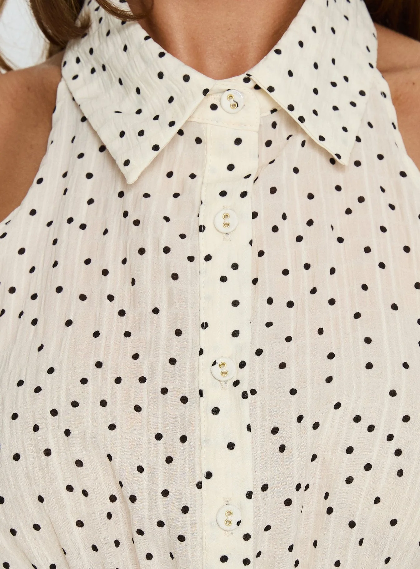 As You Are Shirred Halter Top Cream Polka - Image 6