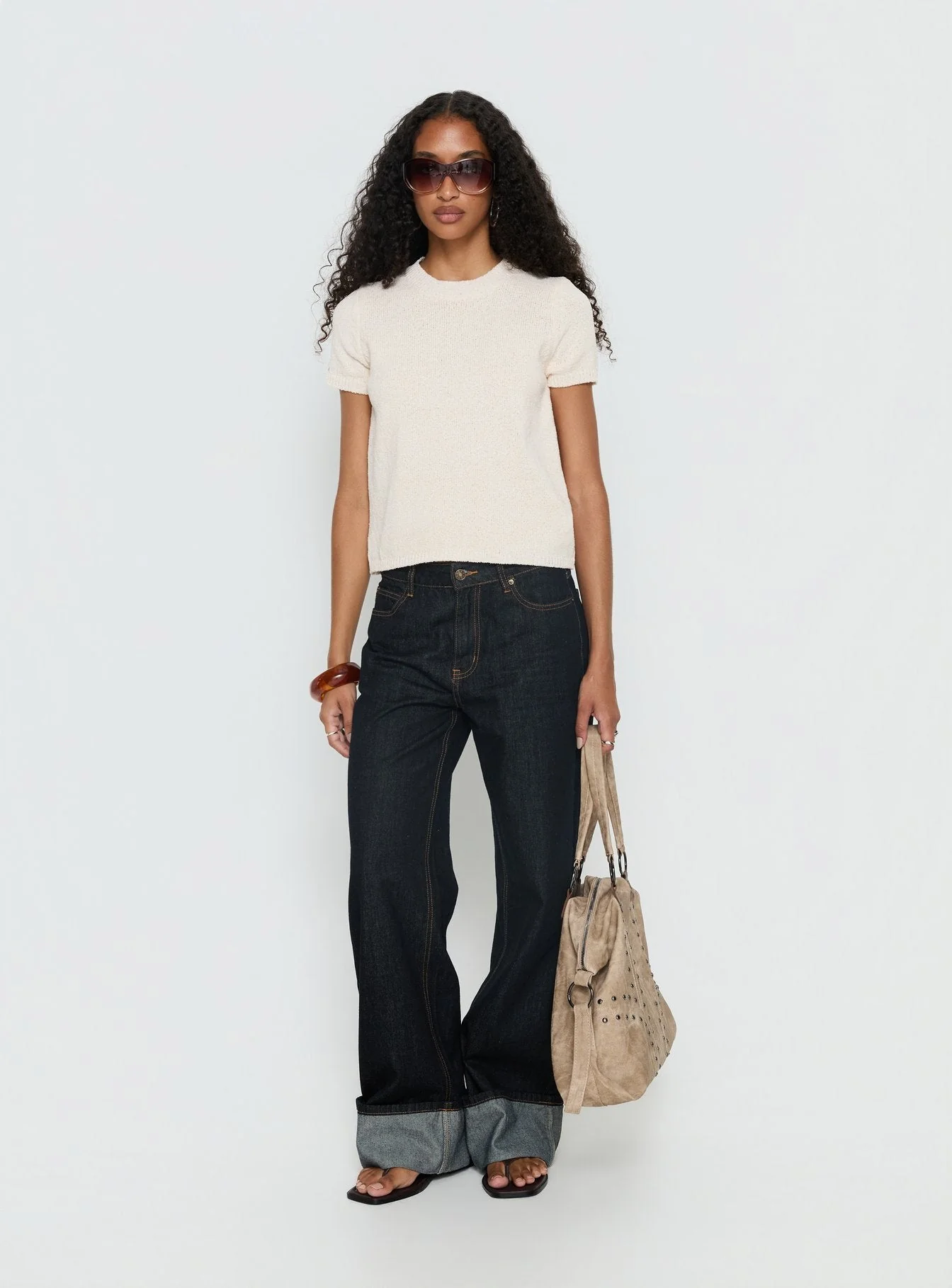 Ashfield Crew Neck Short Sleeve Top Beige - Image 3