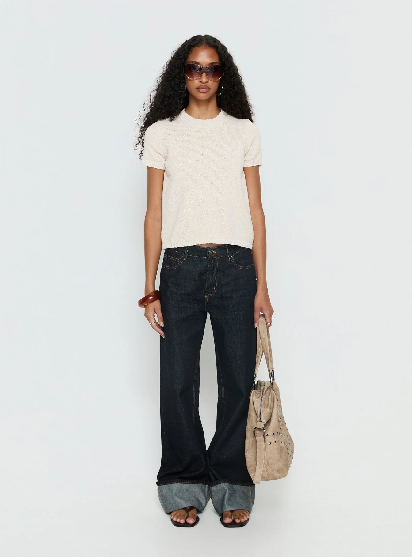 Ashfield Crew Neck Short Sleeve Top Beige - Image 7