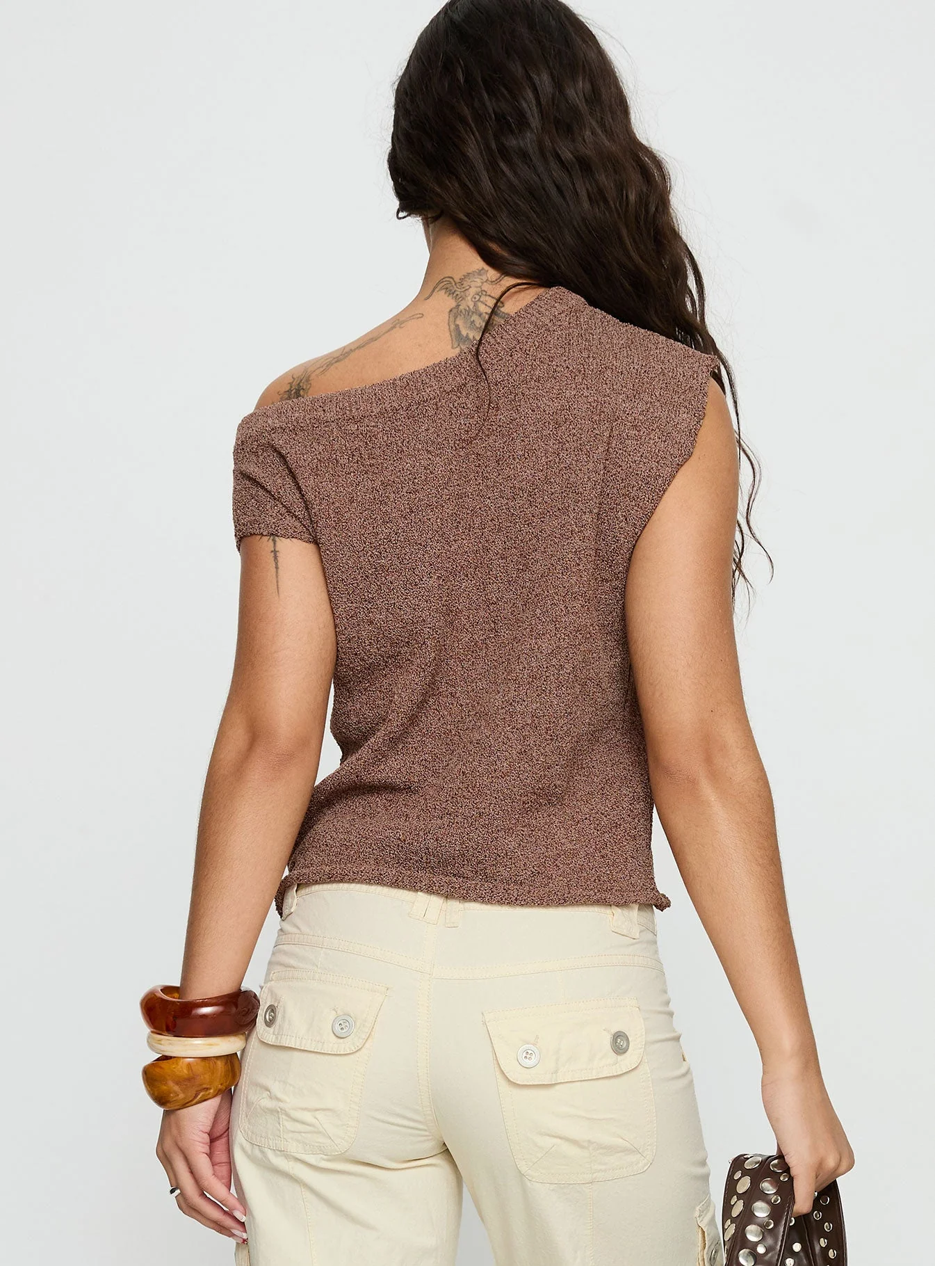 Ashfield Off Shoulder Top Brown - Image 5