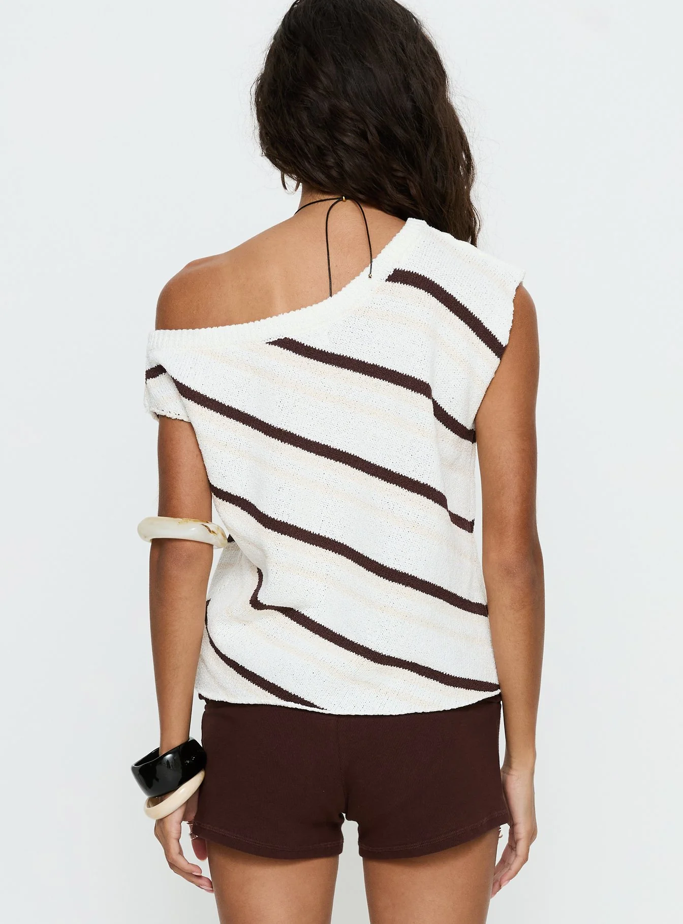 Ashfield Off Shoulder Top White / Beige Stripe - Image 5