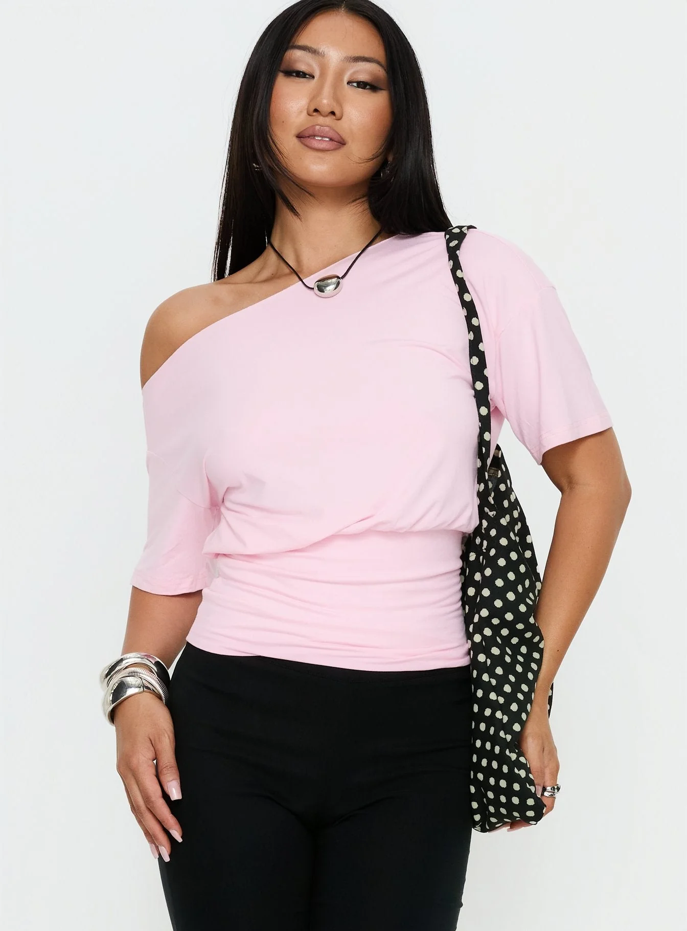 Ashlinn Off Shoulder Drapey Top Baby Pink - Image 2