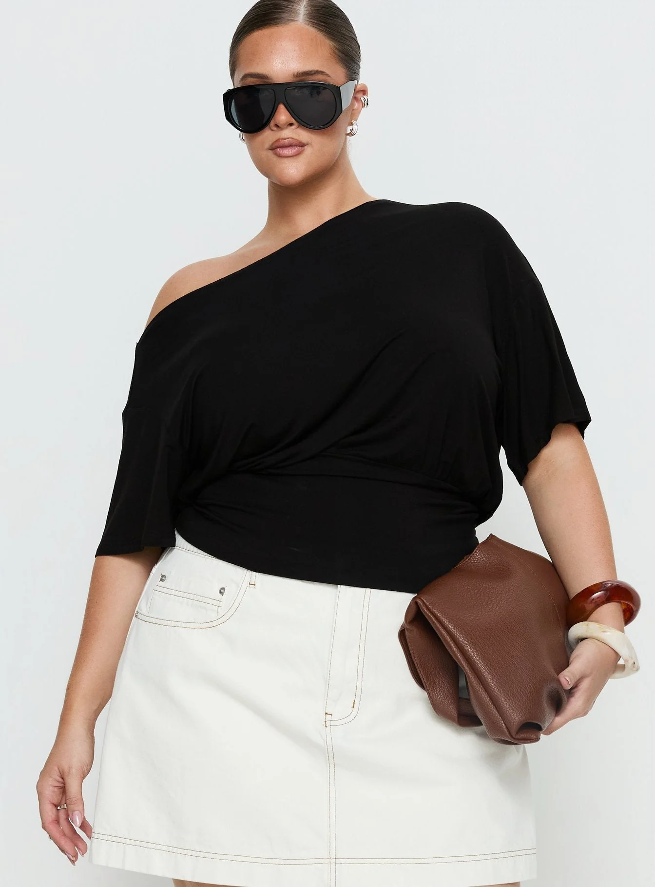 Ashlinn Off Shoulder Drapey Top Black Curve - Image 2