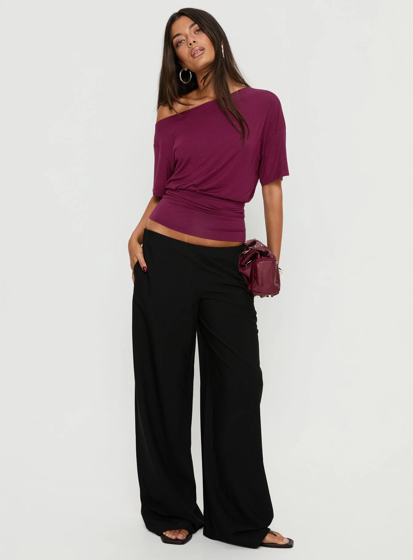 Ashlinn Off Shoulder Drapey Top Cherry Lacquer - Image 3