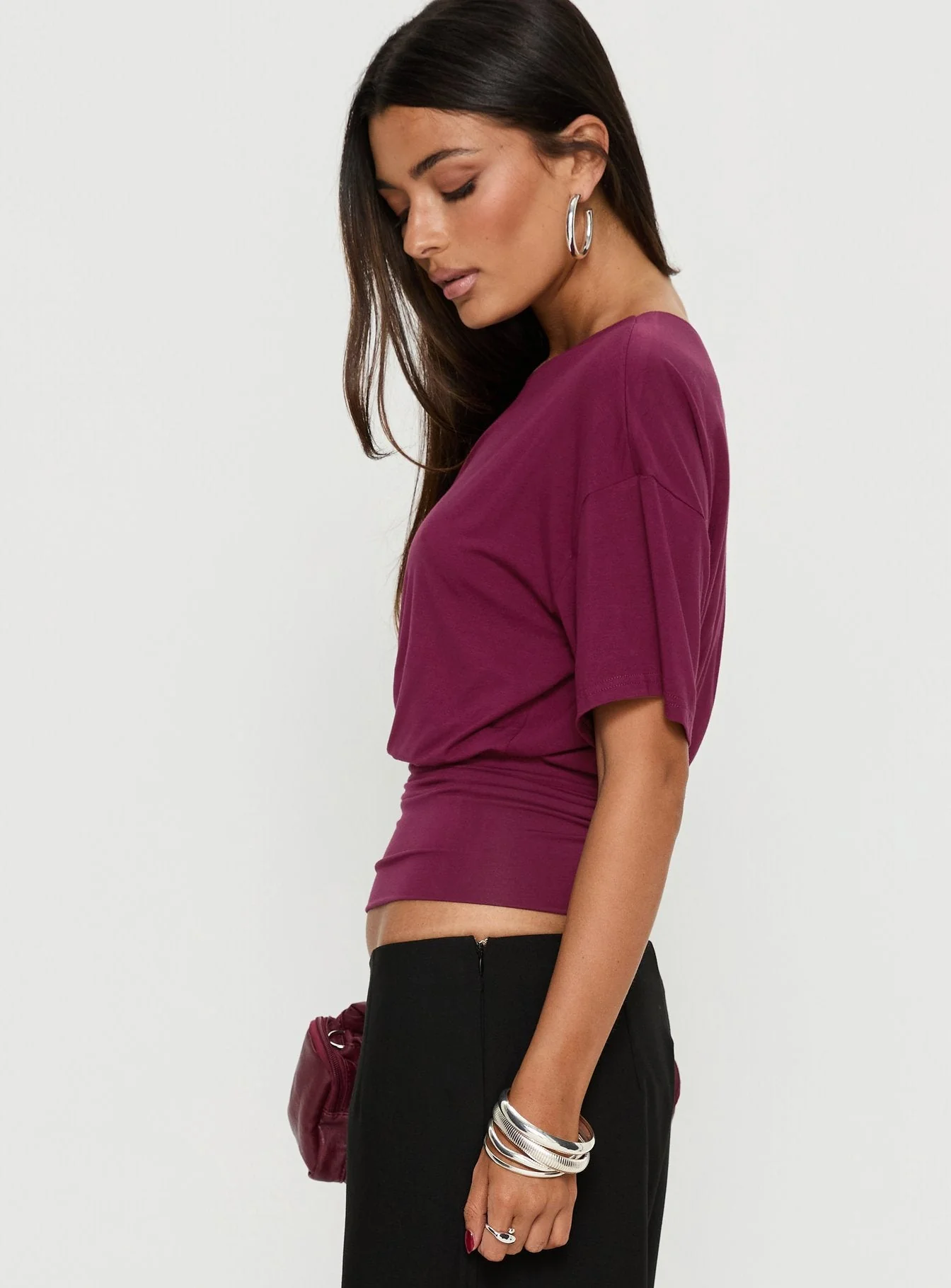 Ashlinn Off Shoulder Drapey Top Cherry Lacquer - Image 4