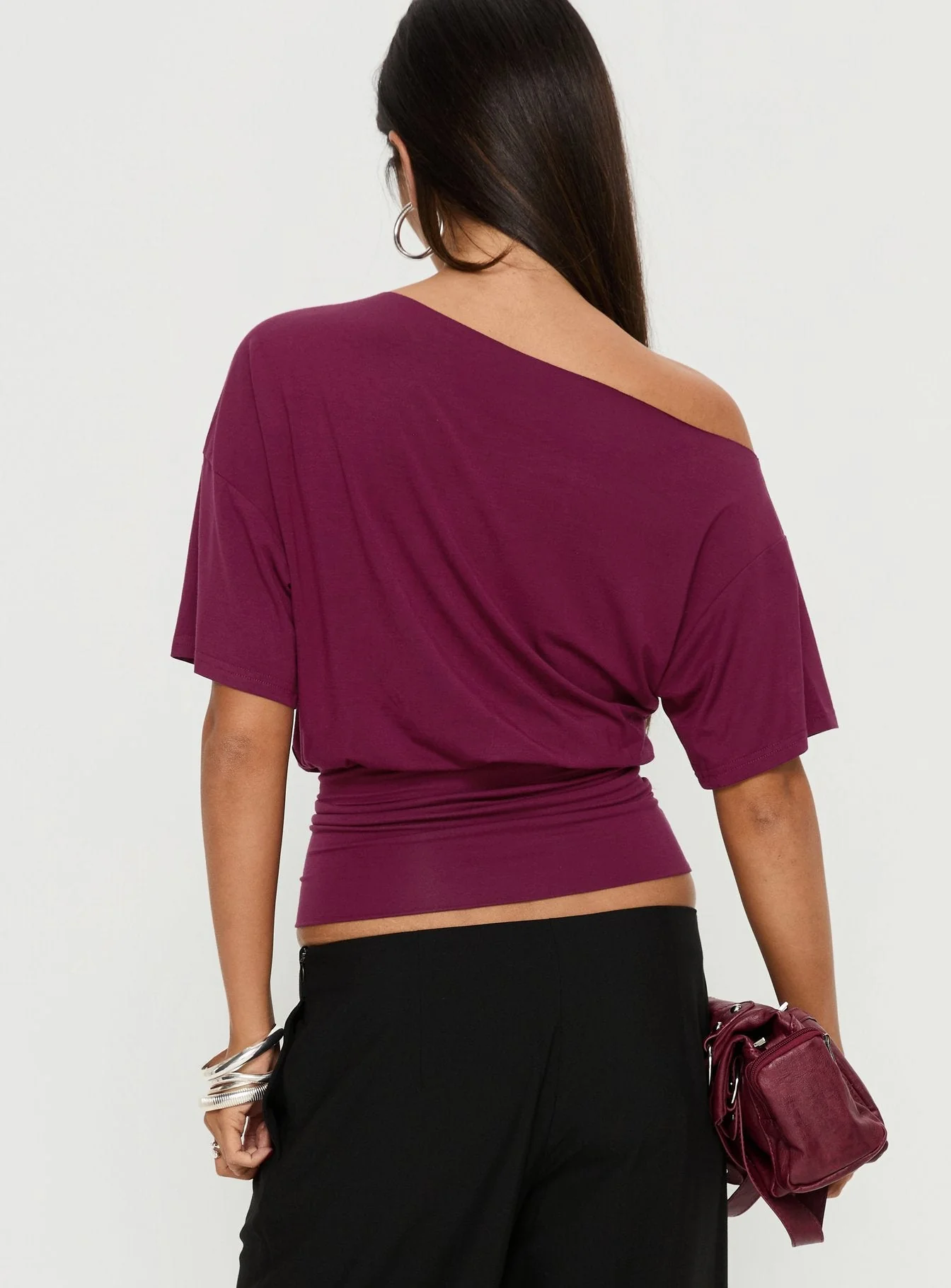 Ashlinn Off Shoulder Drapey Top Cherry Lacquer - Image 5