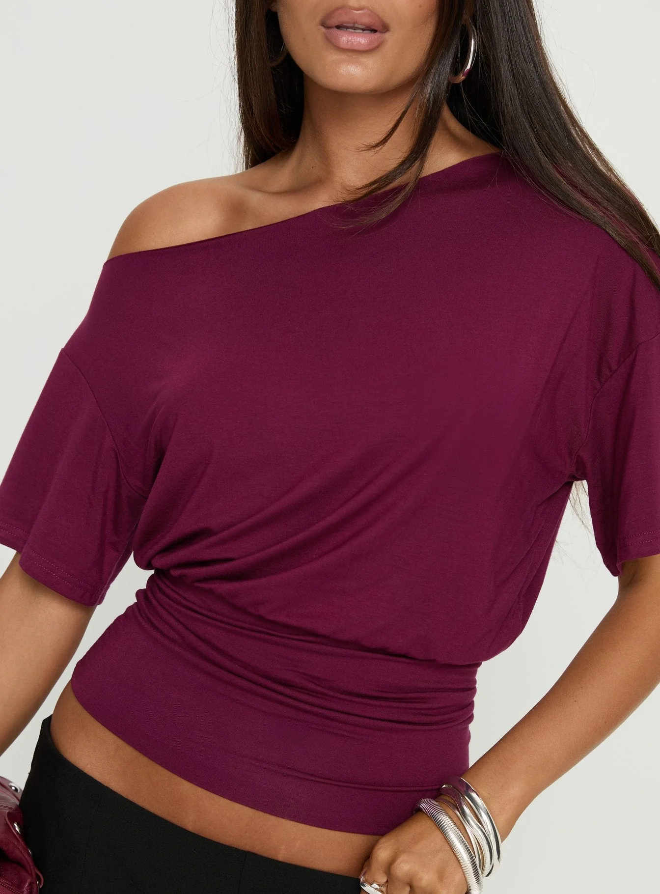Ashlinn Off Shoulder Drapey Top Cherry Lacquer - Image 6