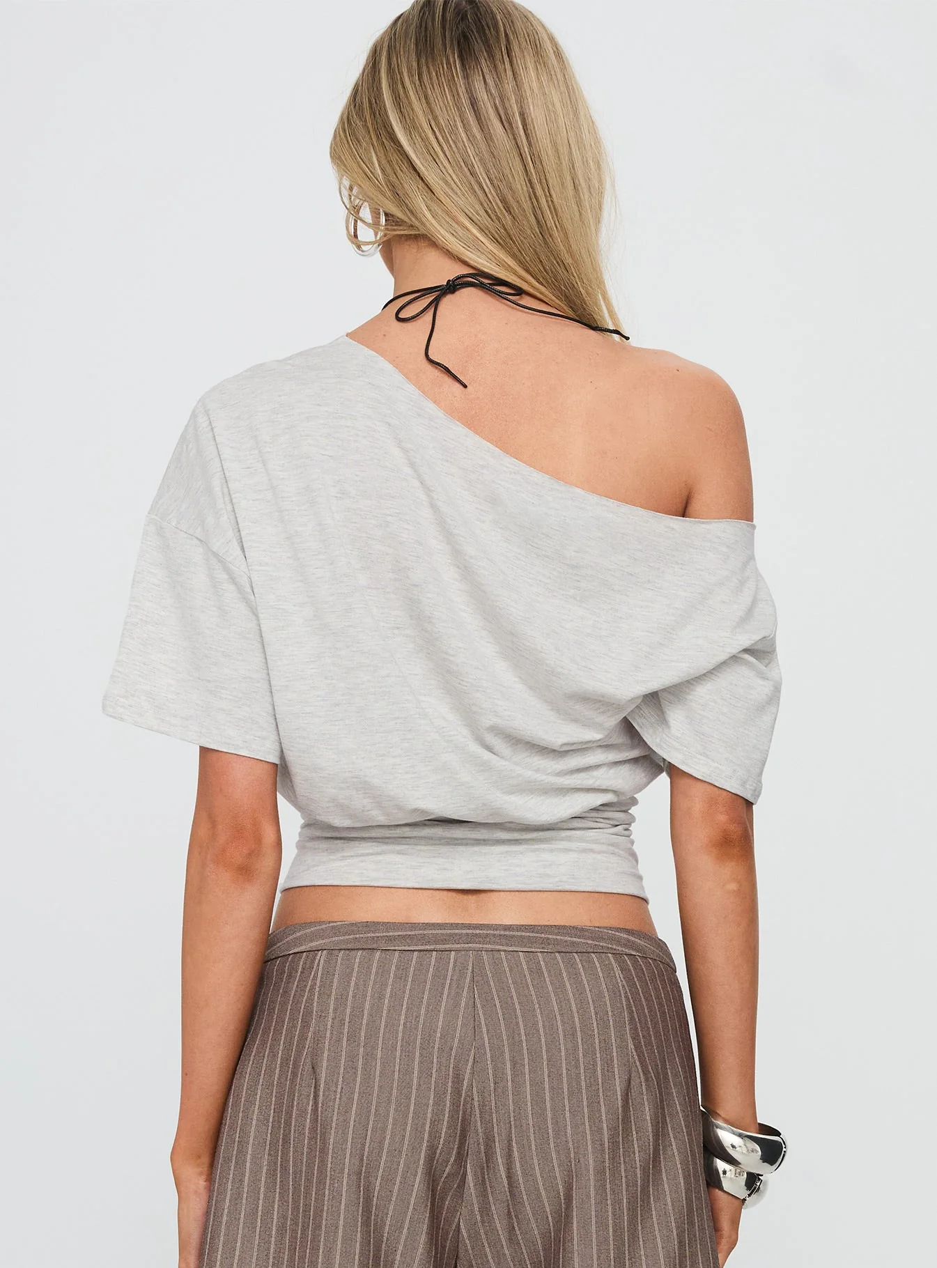 Ashlinn Off Shoulder Drapey Top Grey - Image 5