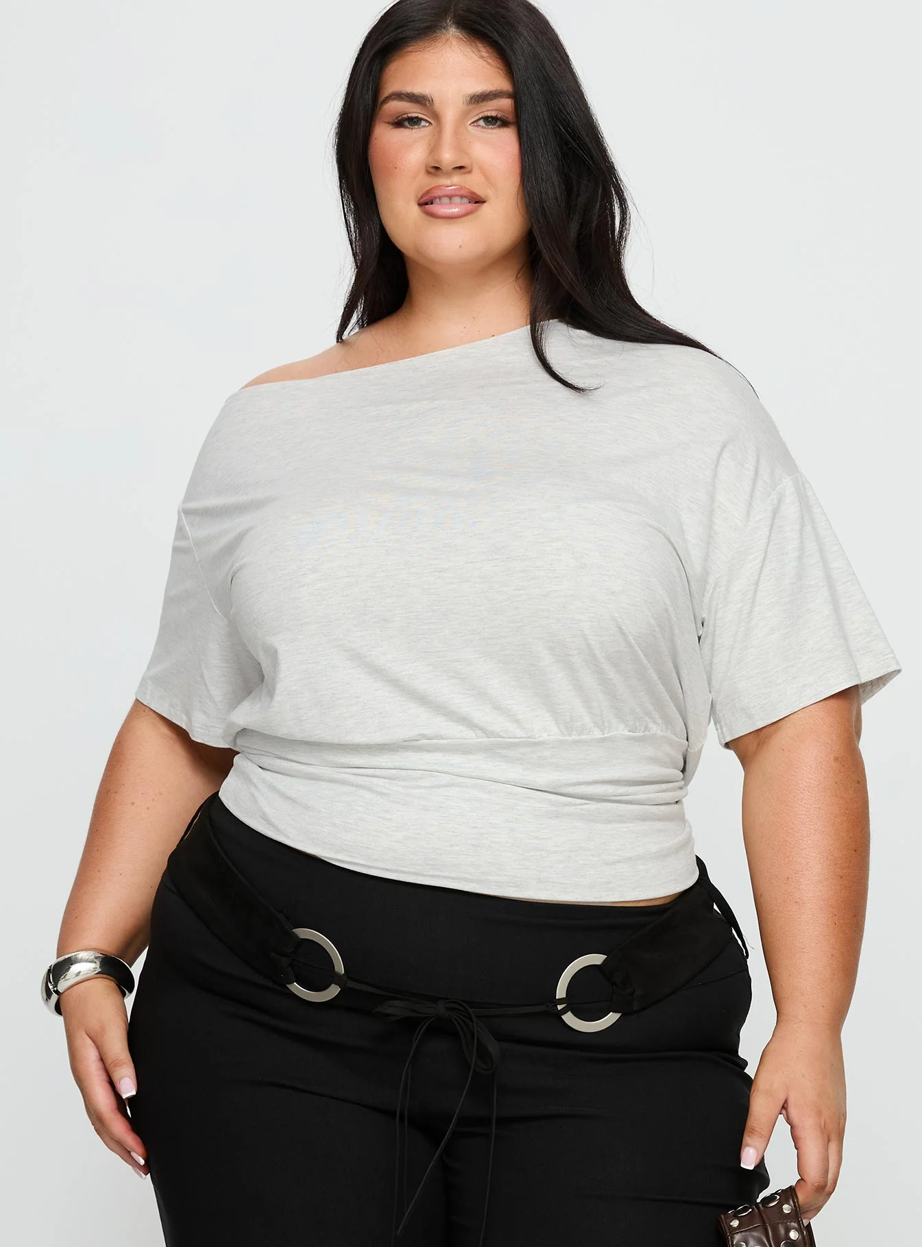 Ashlinn Off Shoulder Drapey Top Grey Curve - Image 2