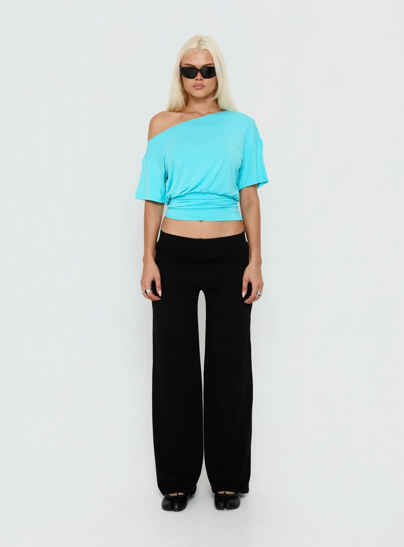 Ashlinn Off Shoulder Drapey Top Turquoise - Image 8