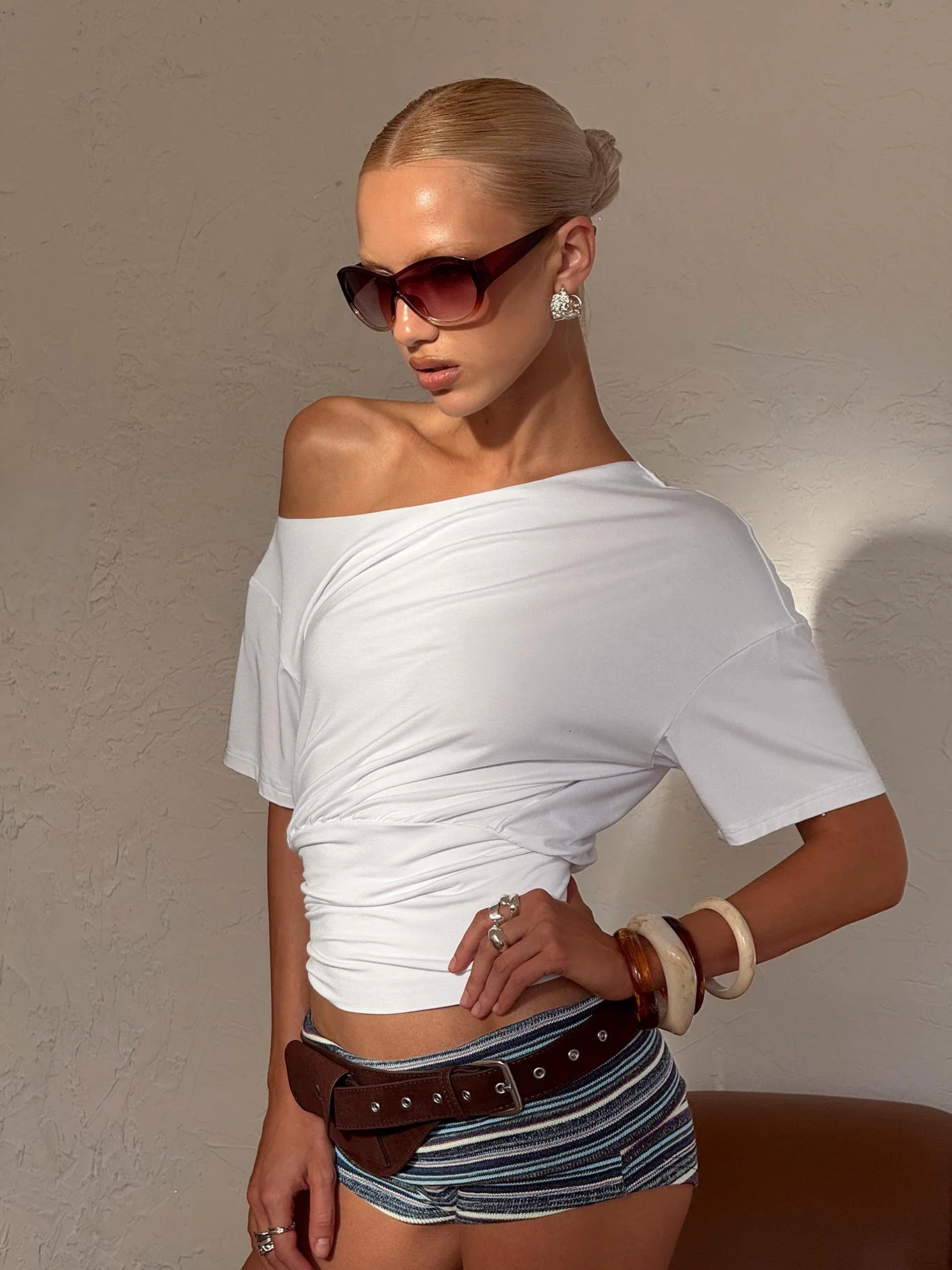 Ashlinn Off Shoulder Drapey Top White - Image 10