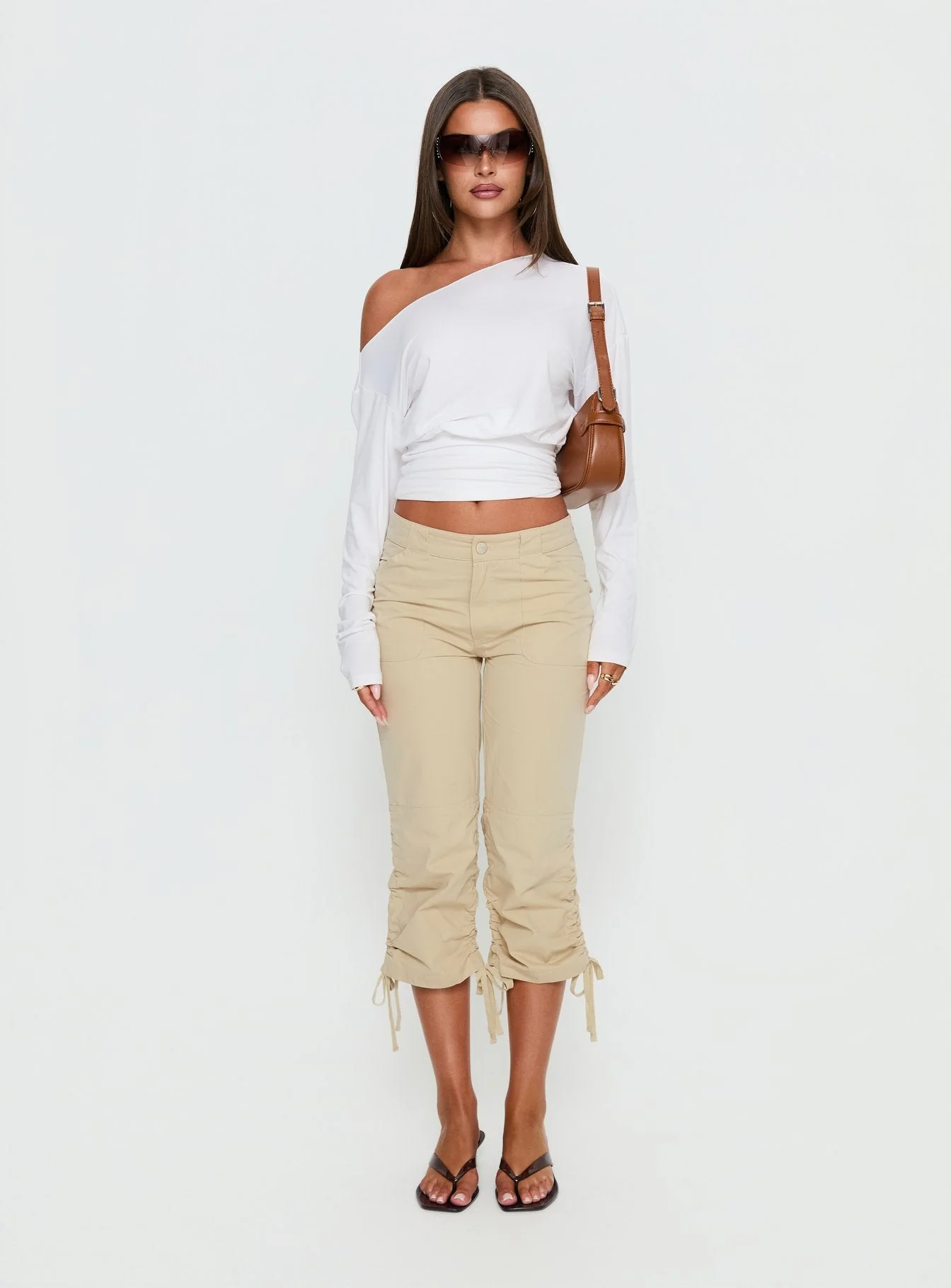 Ashlinn Off Shoulder Long Sleeve Drapey Top White - Image 7