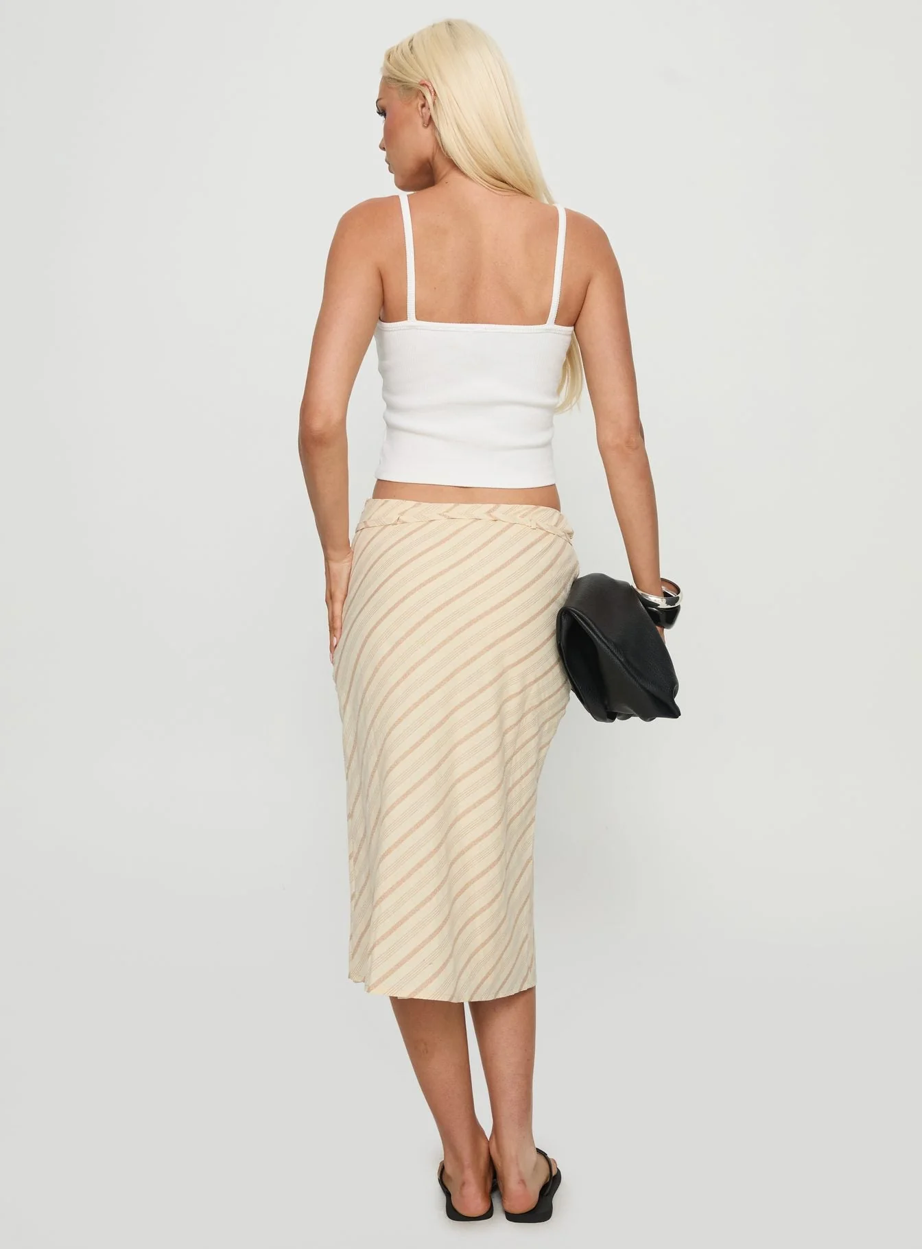Asmara Tie Side Midi Skirt Yellow Stripe - Image 5