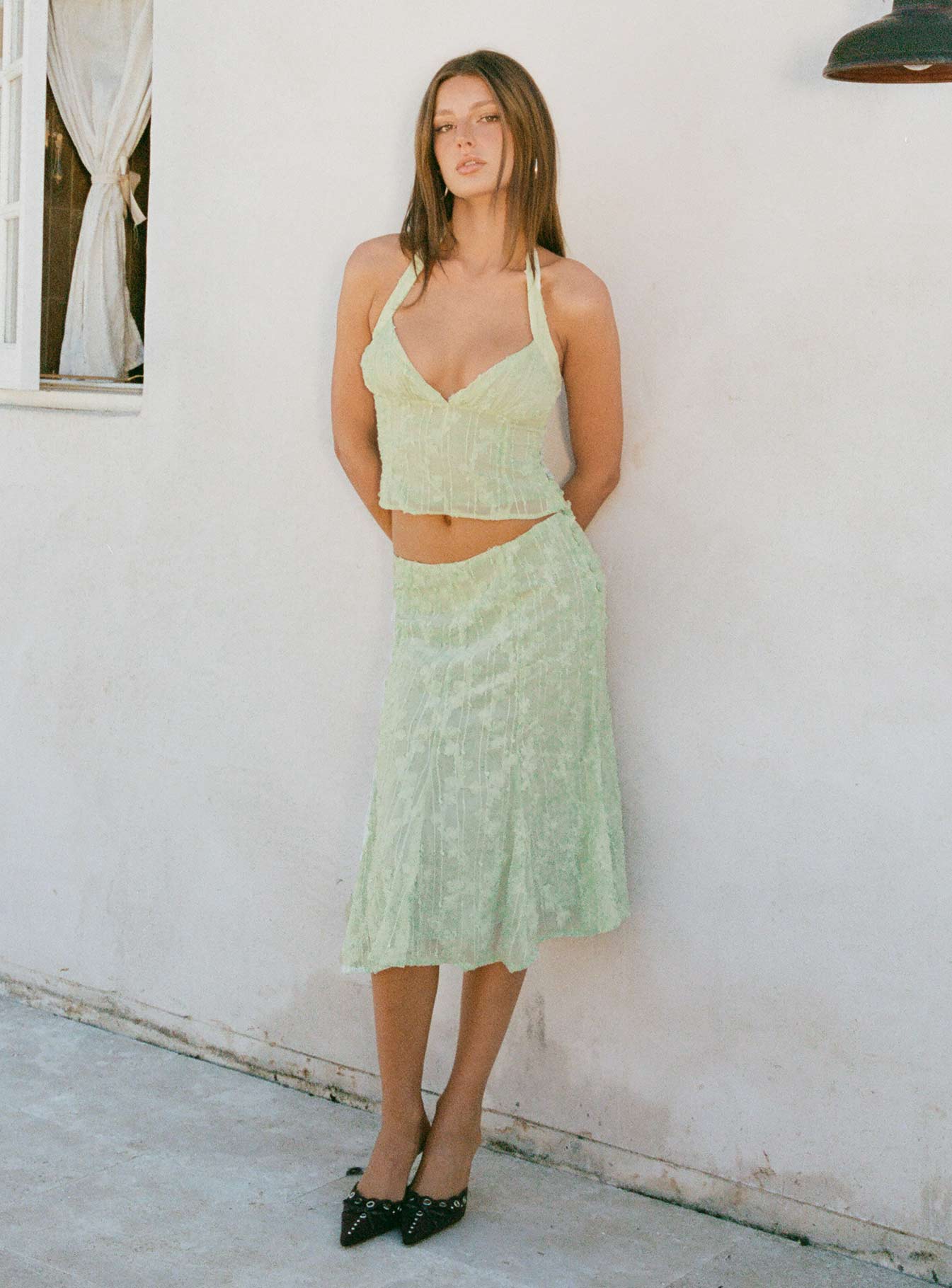 Aspyn Embroidered Midi Skirt Sage Green - Image 10