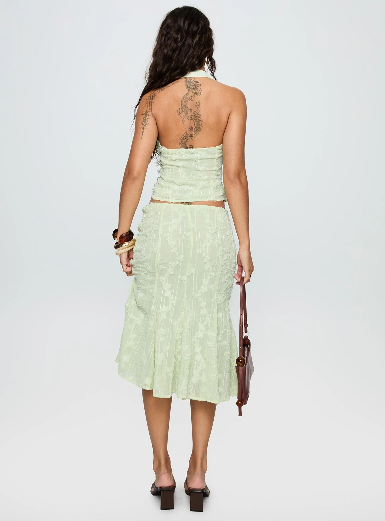 Aspyn Embroidered Midi Skirt Sage Green - Image 5