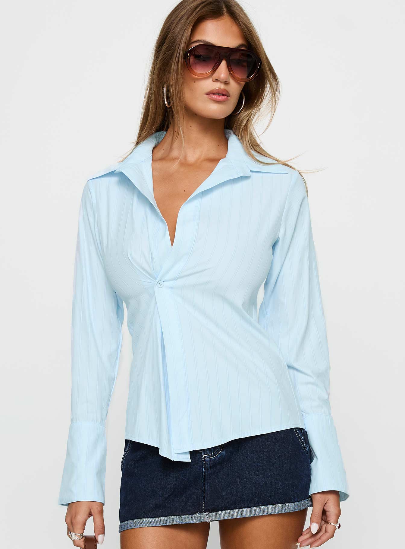 Attikus Button Up Top Blue Stripe - Image 2
