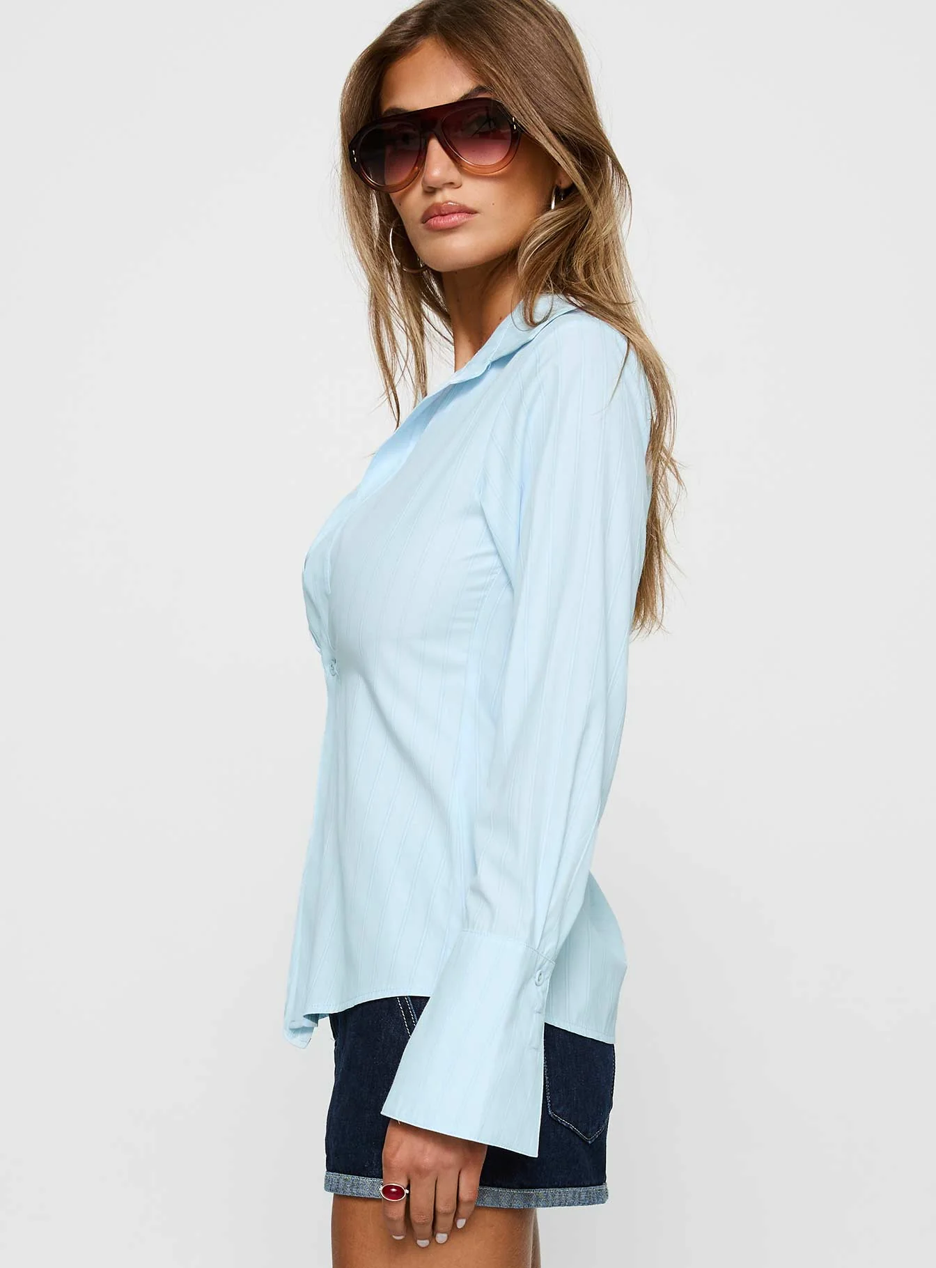 Attikus Button Up Top Blue Stripe - Image 4