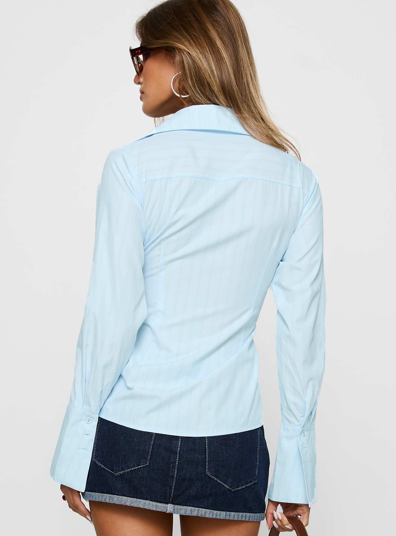 Attikus Button Up Top Blue Stripe - Image 5