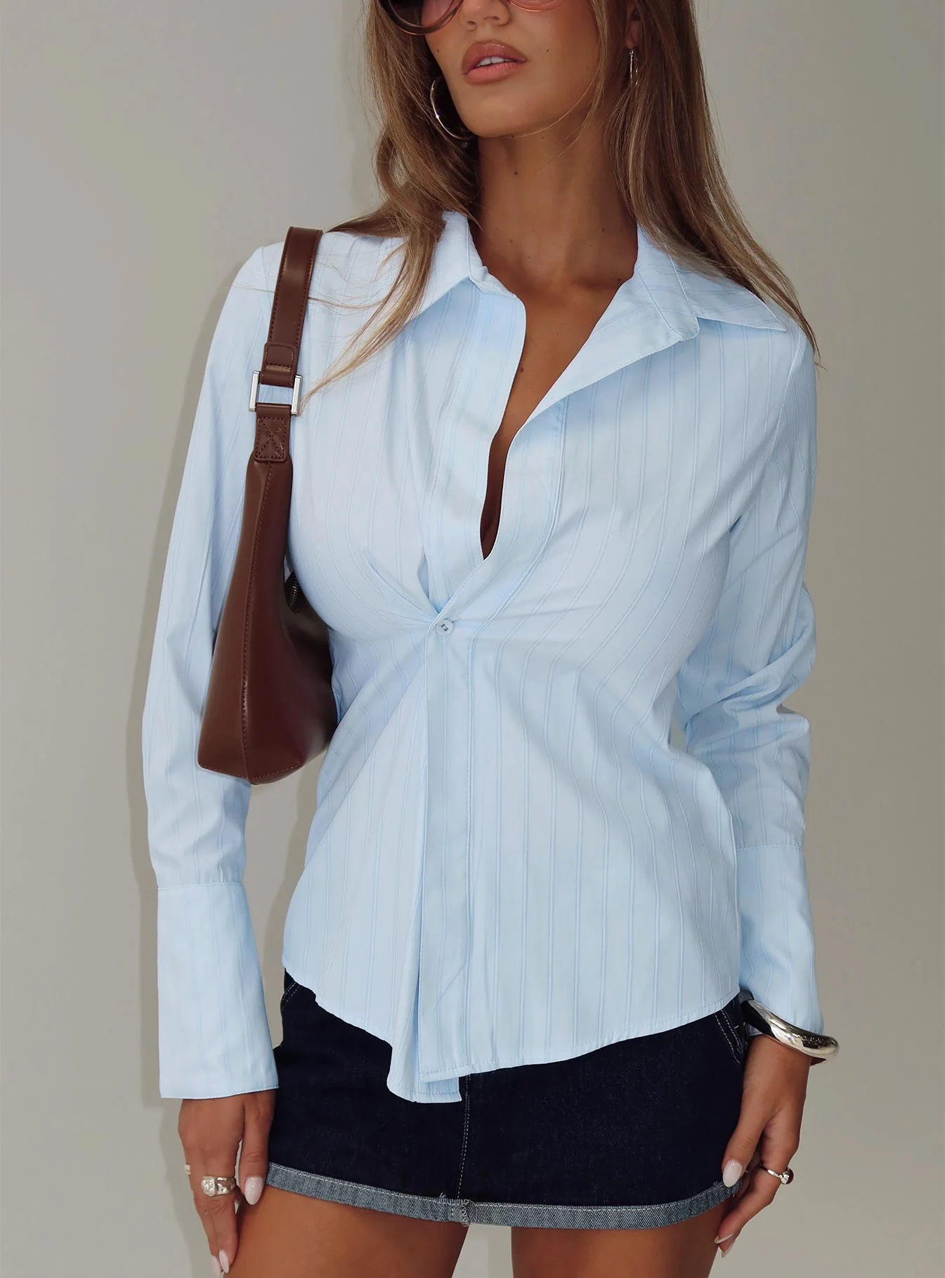 Attikus Button Up Top Blue Stripe - Image 8