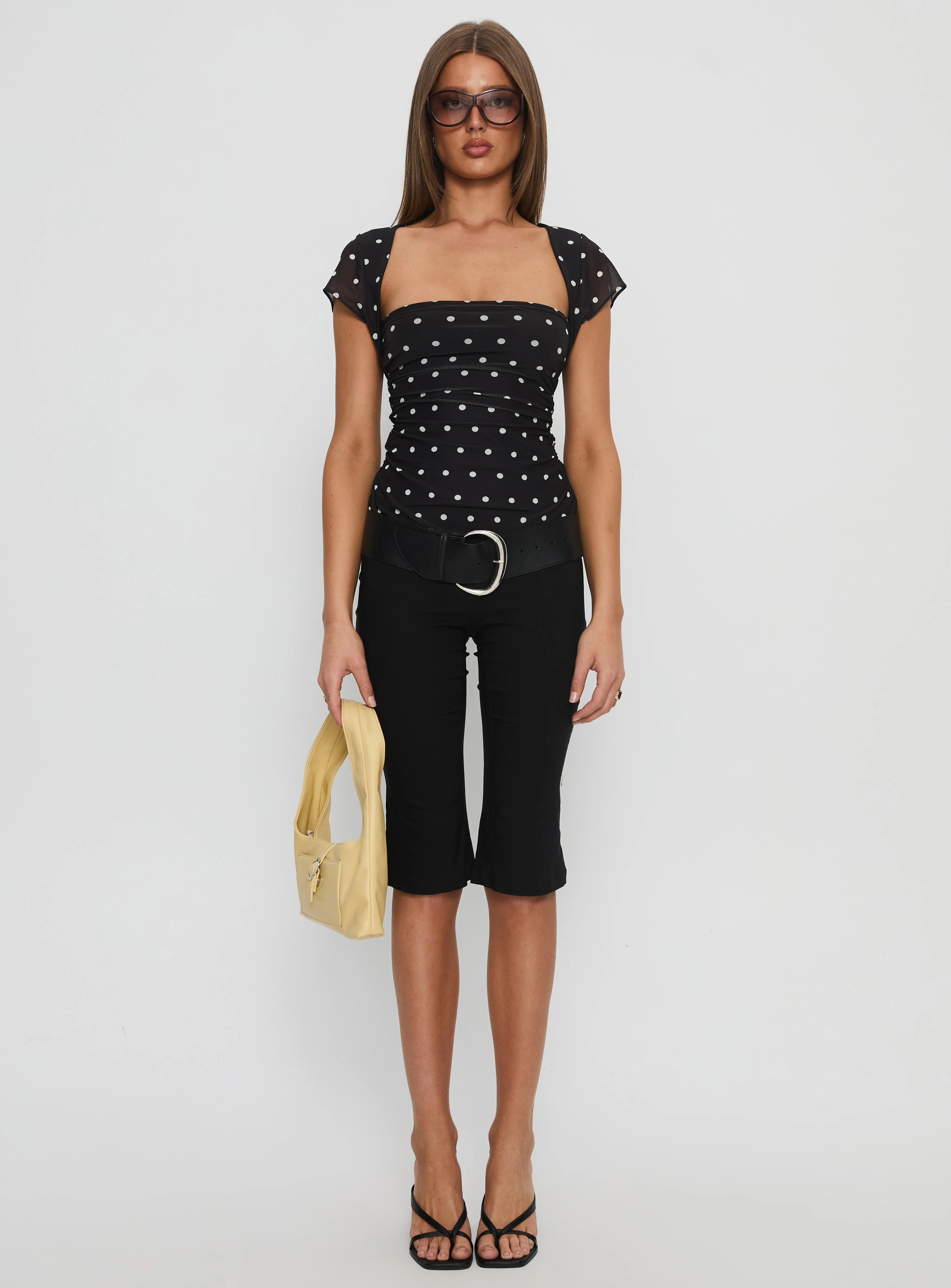 Attraction Cap Sleeve Mesh Top Black Polka - Image 6