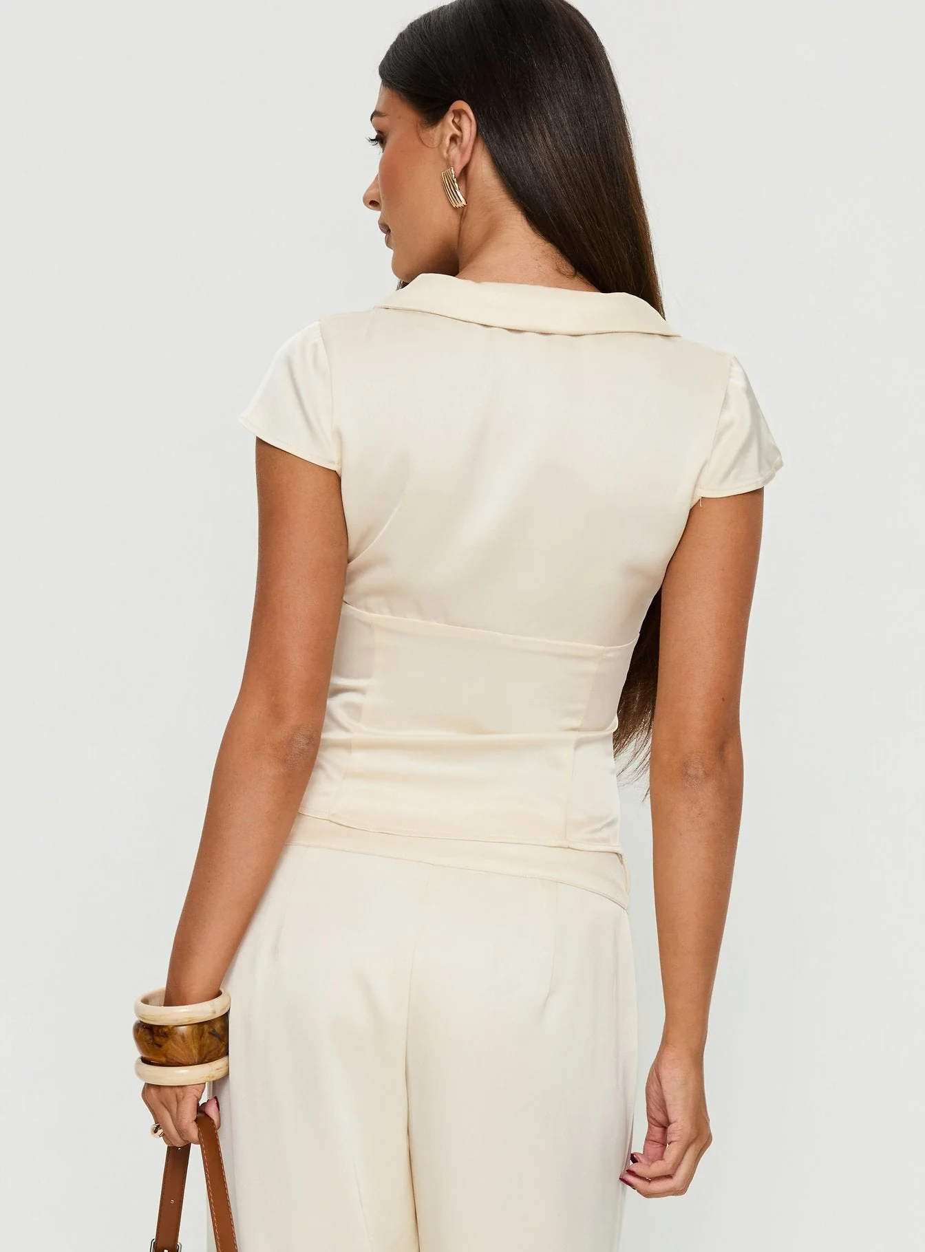 Aubrette Satin Collar Top Cream - Image 5