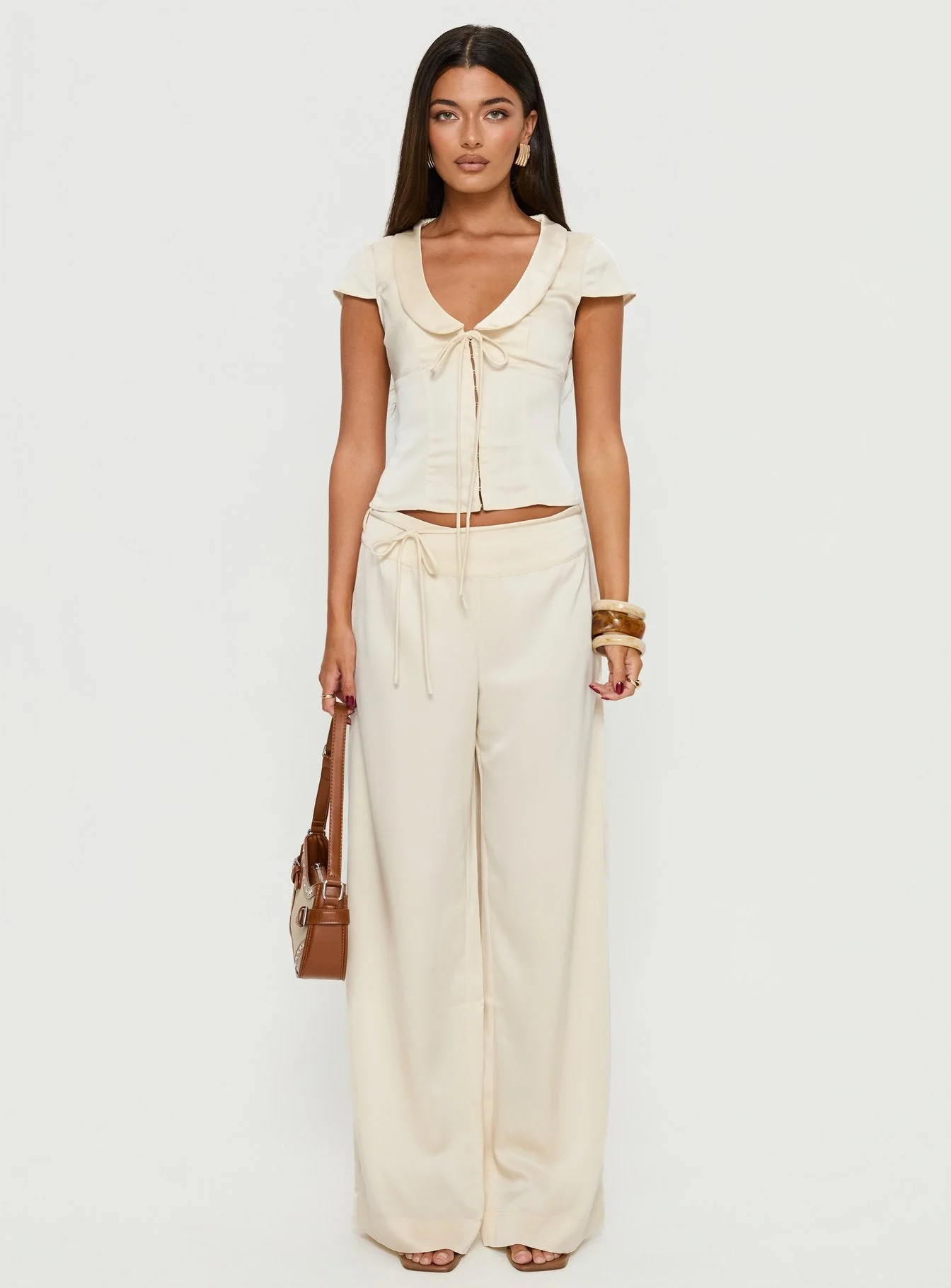 Aubrette Satin Collar Top Cream - Image 7