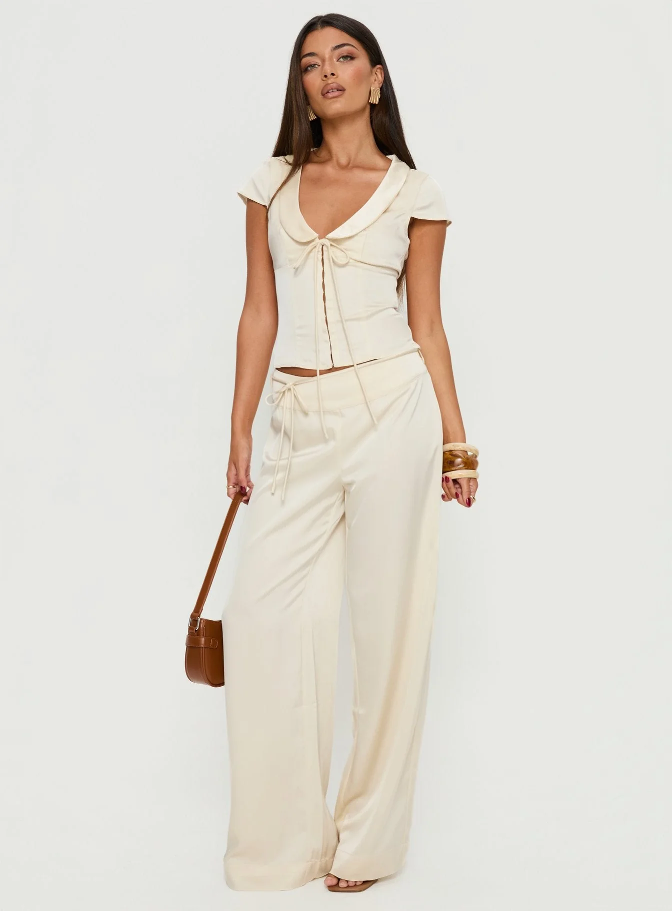 Aubrette Satin Tie Pants Cream - Image 4