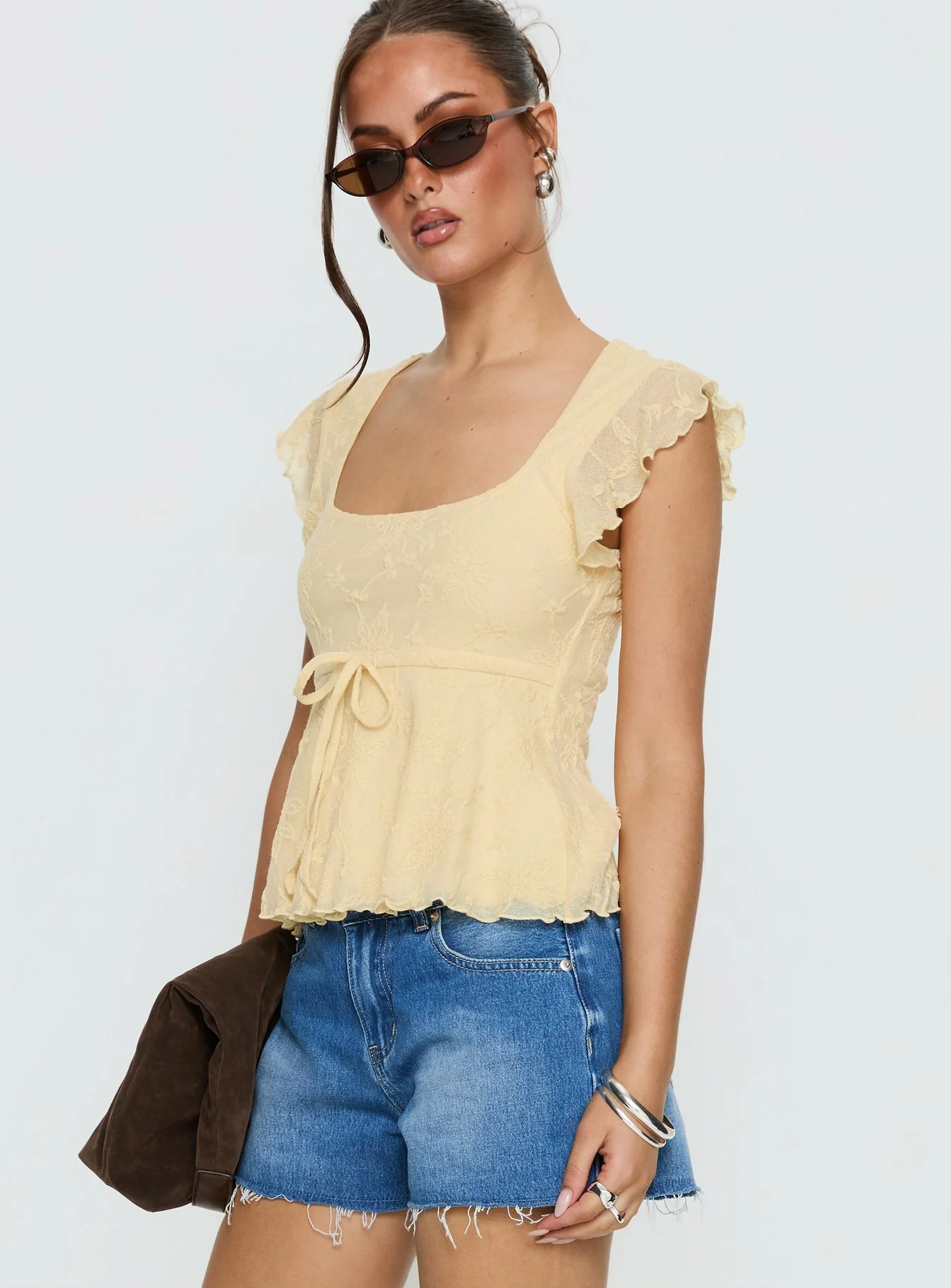 Auroraah Textured Frill Top Lemon - Image 3