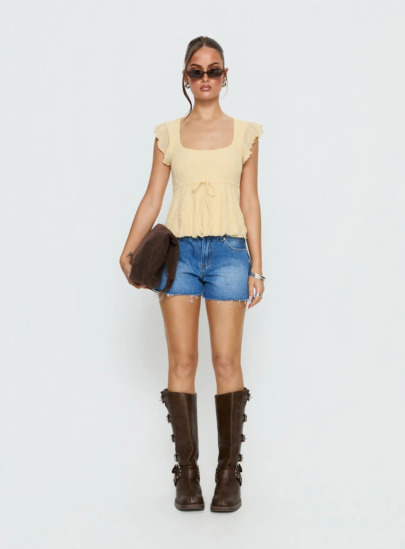 Auroraah Textured Frill Top Lemon - Image 6